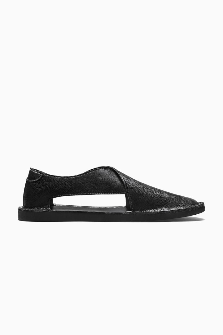 Herresandaler i Sort Læder - Åben Side Komfort Design