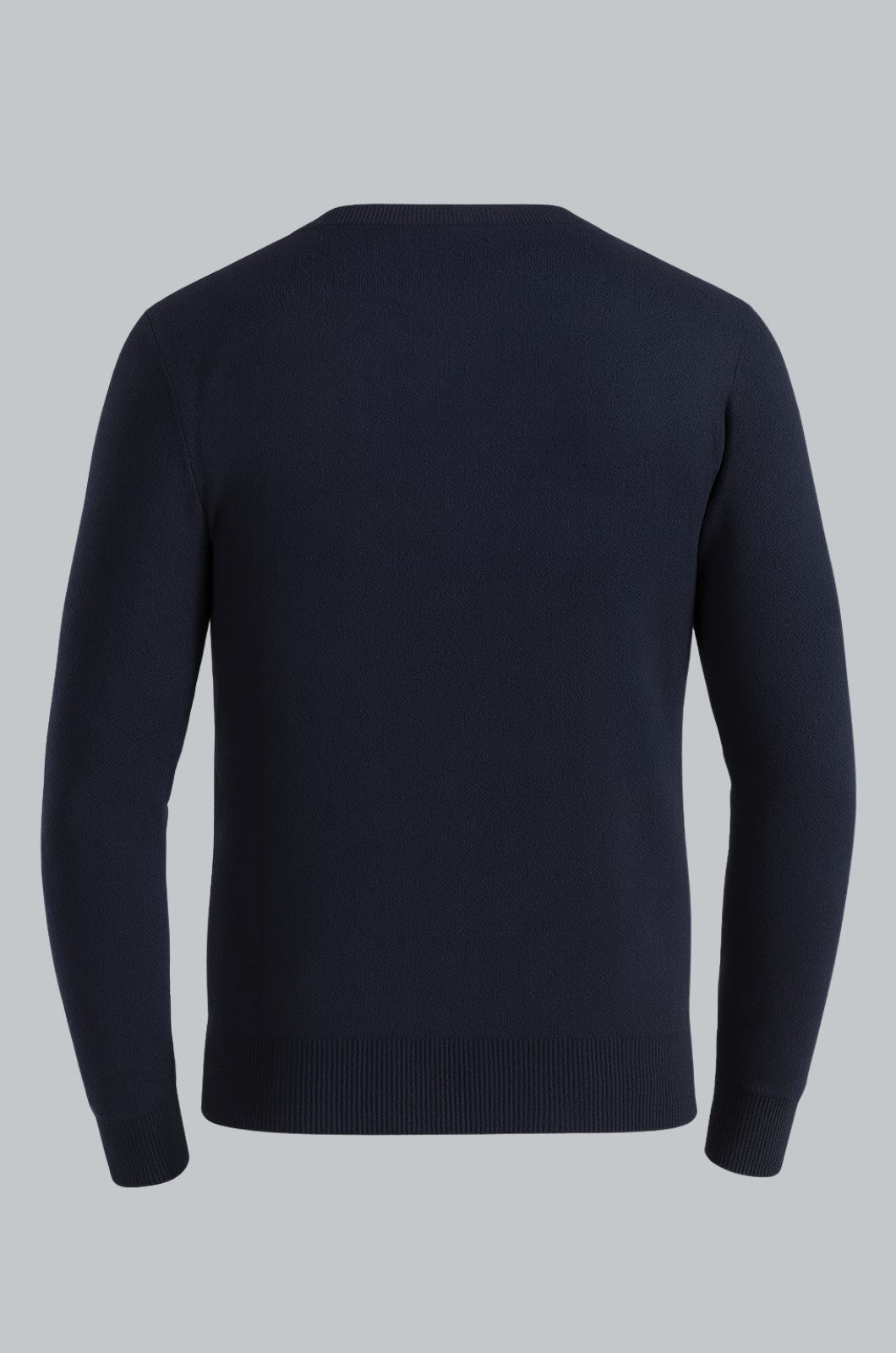 Herre Klassisk Crew Neck Pullover Sweater – Ensfarvet, Ribdetaljer, Casual Fit – Navy - - Sweater - Valmont Wear