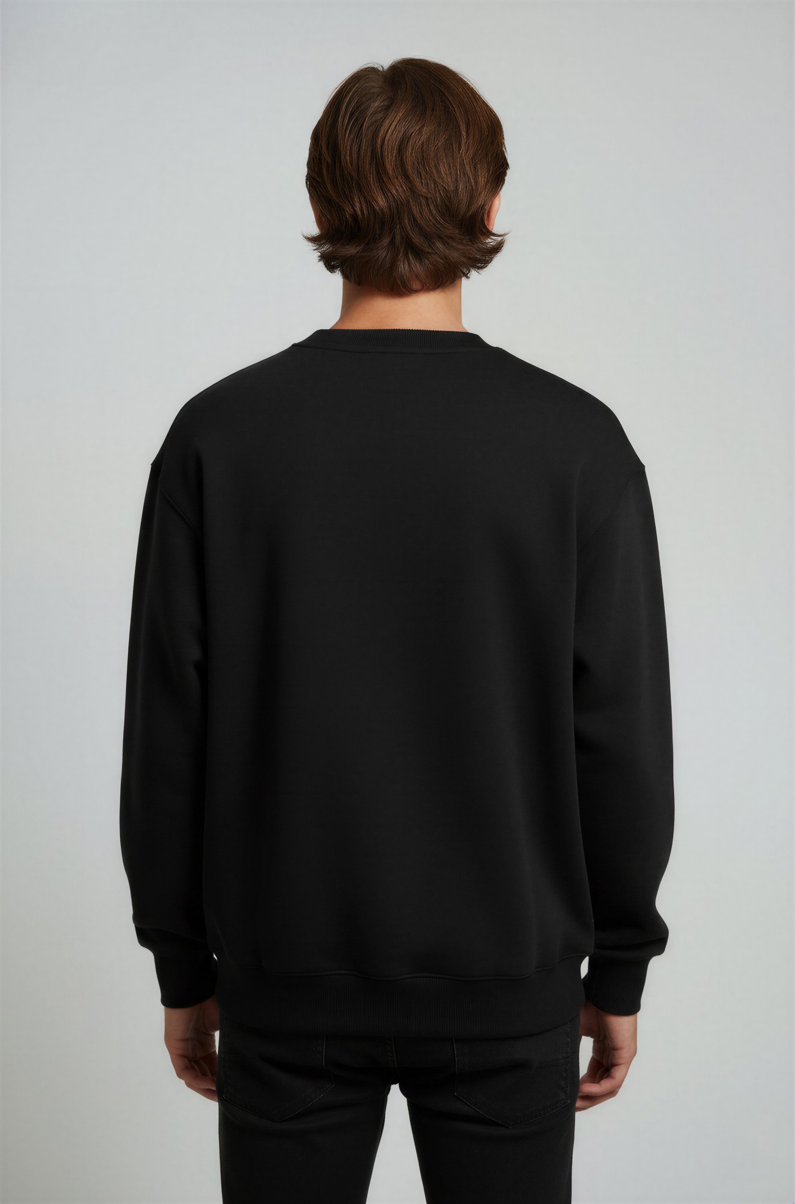 Herre Heavyweight Oversized Rundhalset Striktrøje – Sort - - Sweater - Valmont Wear