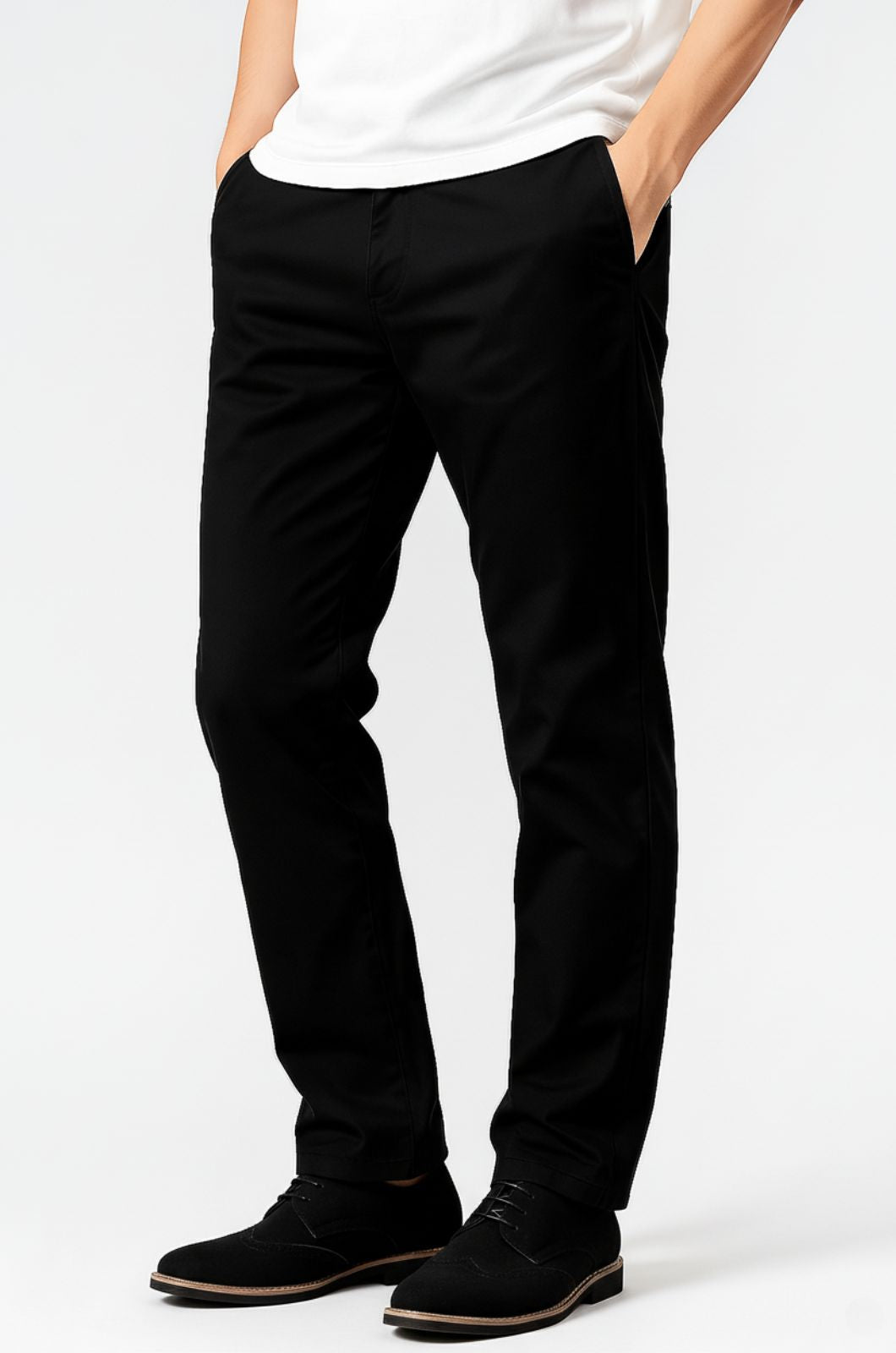 Herrebukser – Straight Fit Bomuld med Stræk – Sort – Fire Årstider – Kontor & Casual - Sort - Pants - Valmont Wear