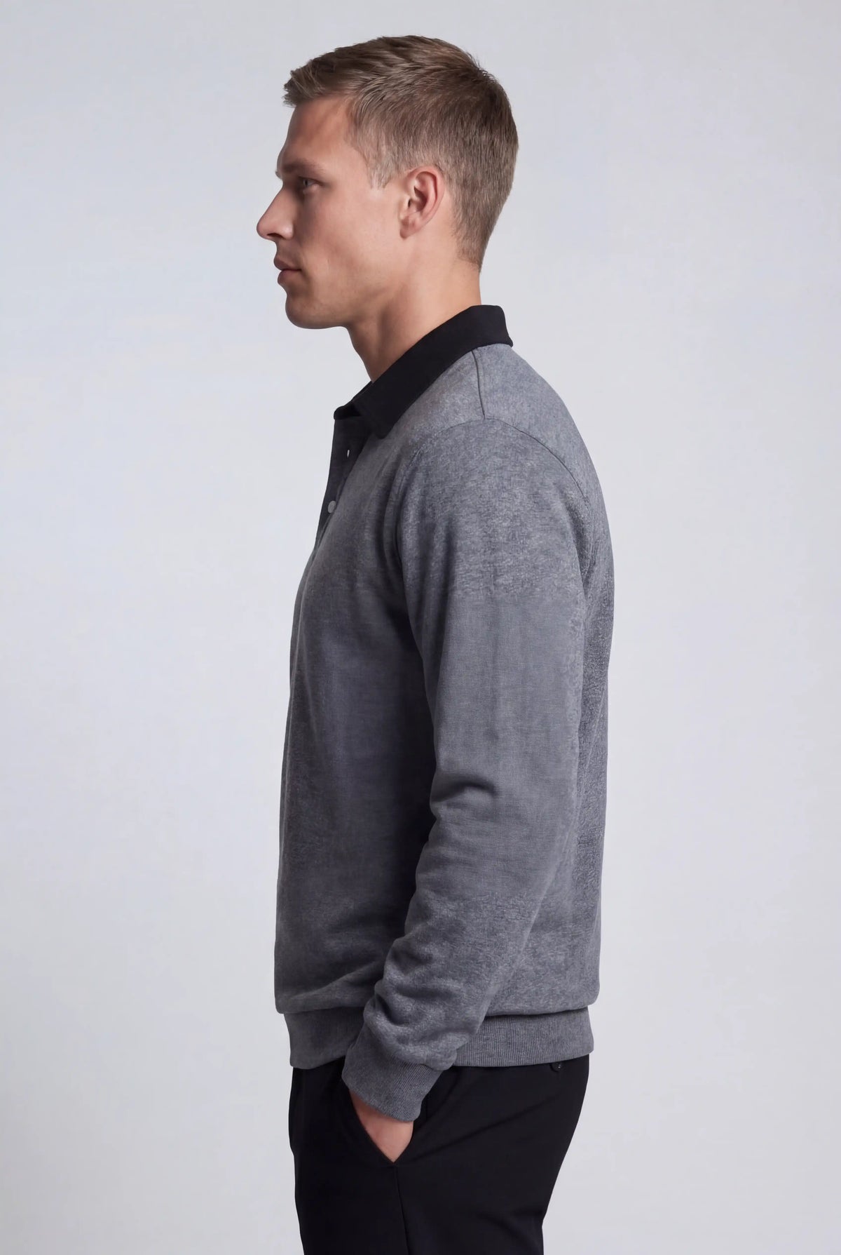 Herre Sweatshirt med Kontrastkrave og Polokrave - Grå melange - Striktrøje - Valmont Wear