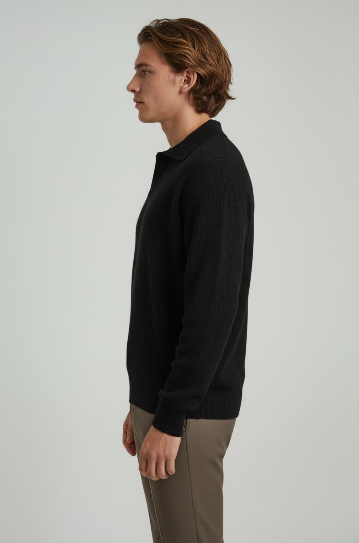 Herrestrikskjorte med lange ærmer og reverskrave – Sort – Regular Fit - - Sweatre - Valmont Wear