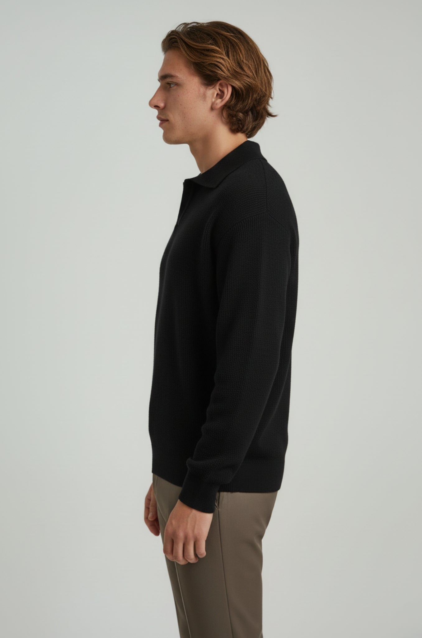 Herrestrikskjorte med lange ærmer og reverskrave – Sort – Regular Fit - - Sweatre - Valmont Wear