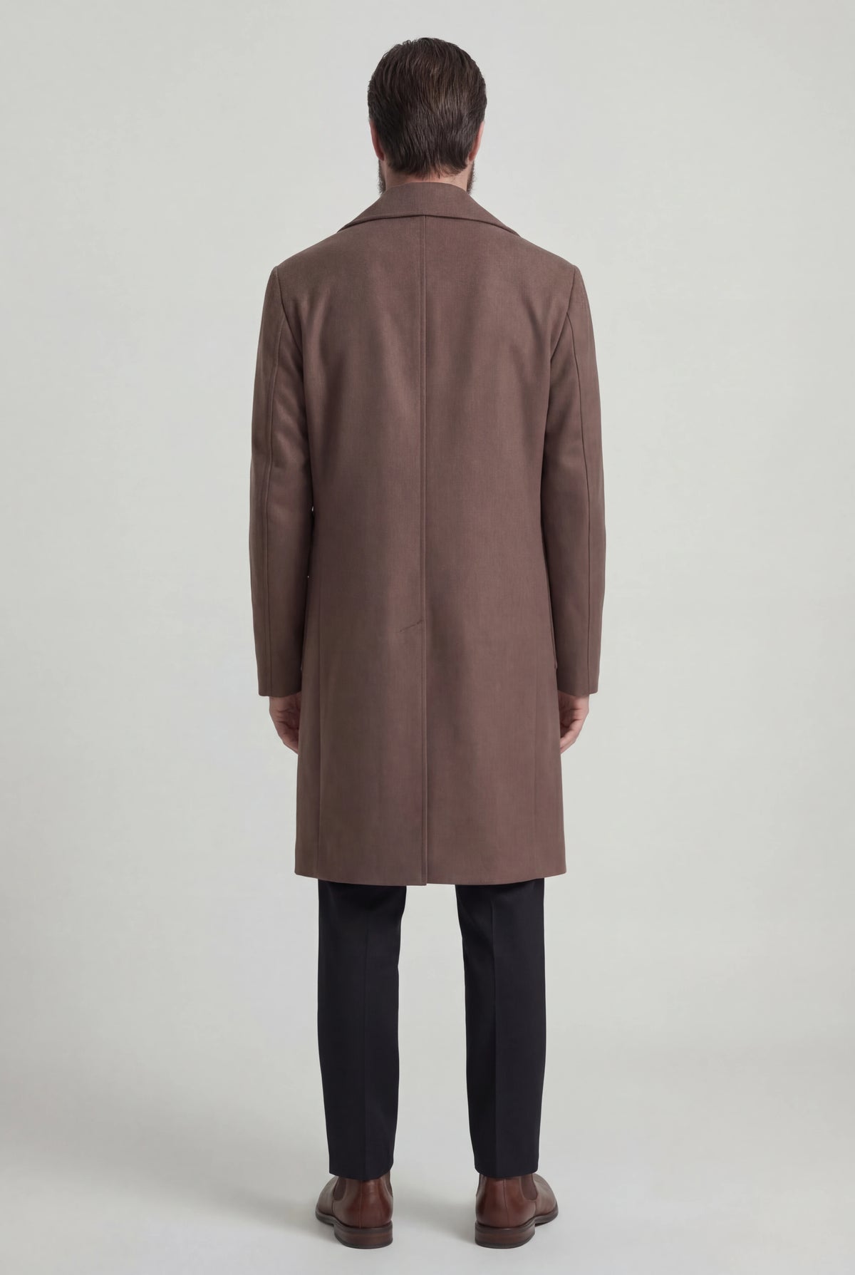 Herre dobbeltbrystet ulden frakke i brun, knælængde - Coat - Valmont Wear