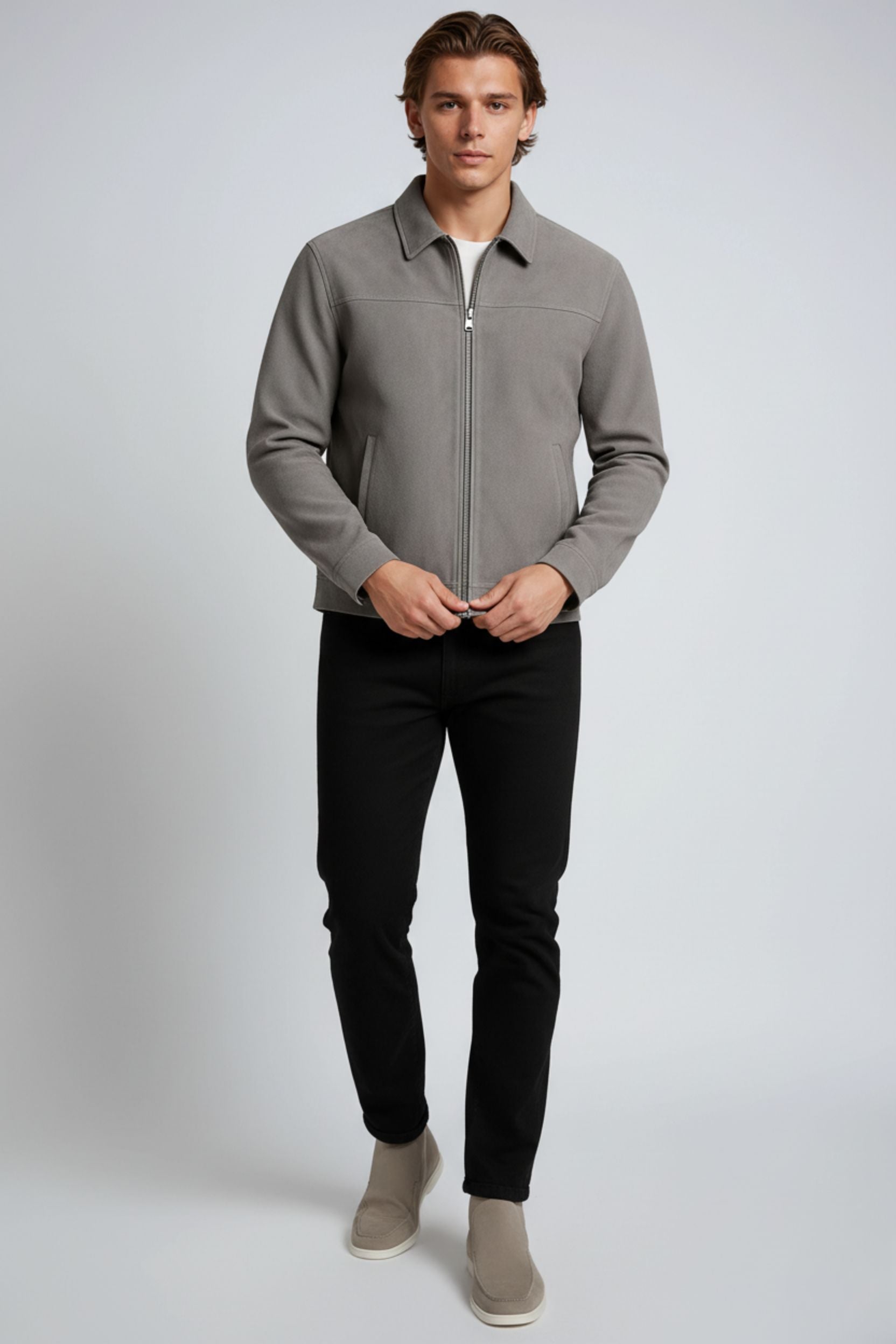 Grå Suede Jakke til Mænd – Moderne Casual Jakke - - Jakker - Valmont Wear