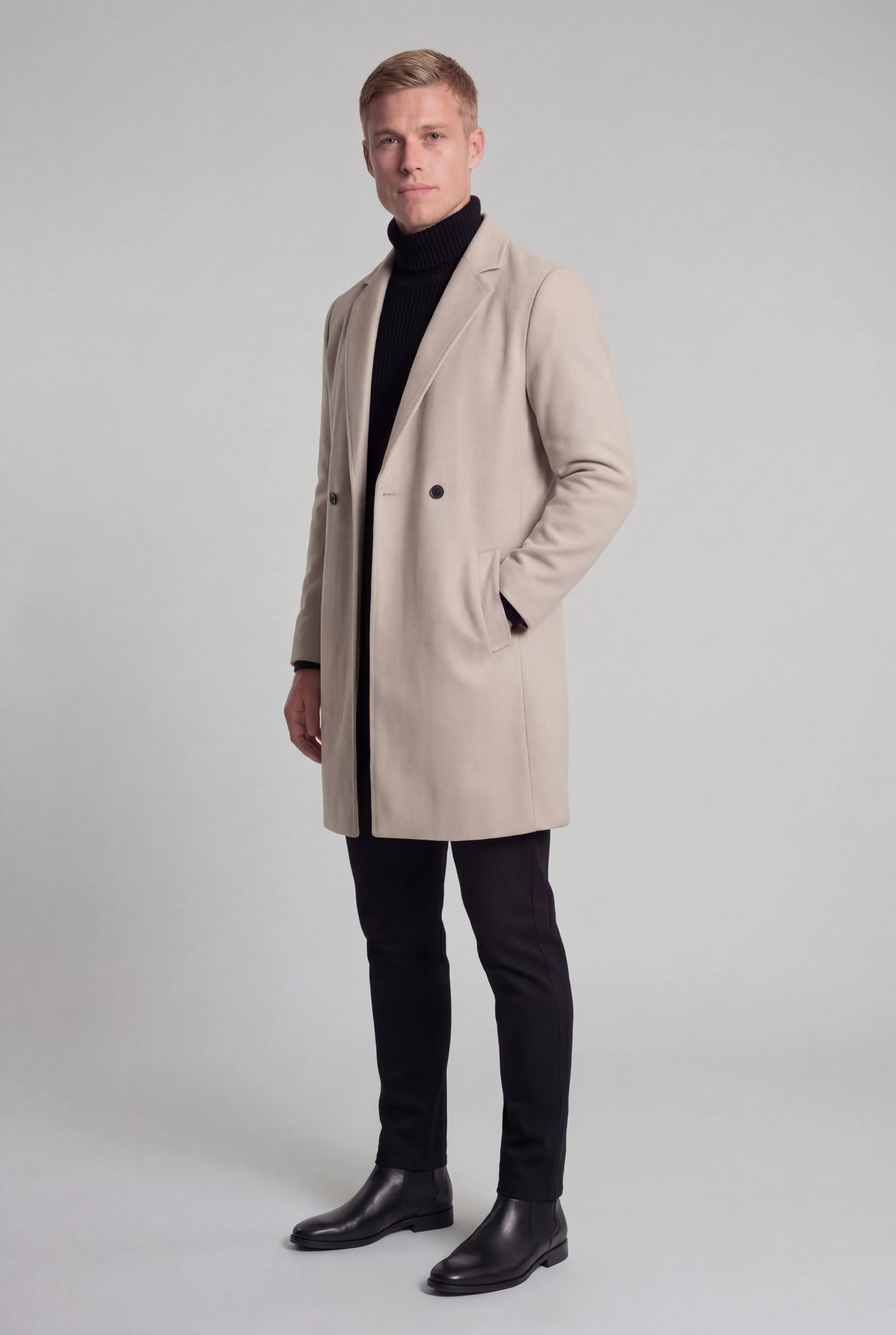 Varm Oatmeal Herrefrakke med Dobbelt Knaplukning
