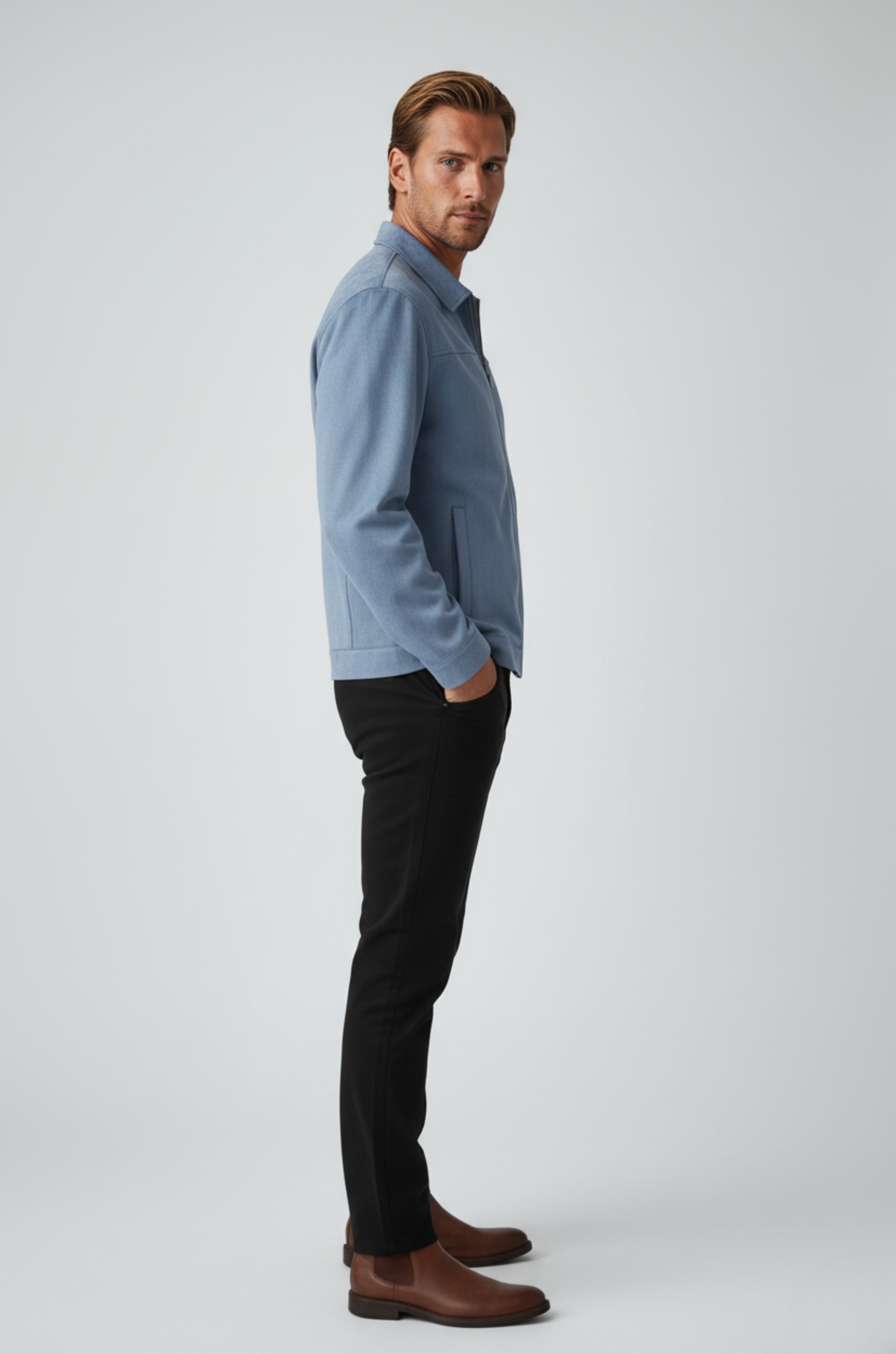 Dusty Blue Suede Jakke til Mænd – Elegant og Alsidig Hverdagsjakke - - Jakker - Valmont Wear