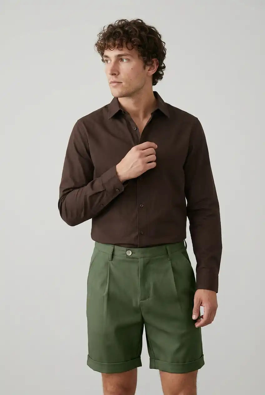 Herreshorts med læg og lommer – grøn og alsidige