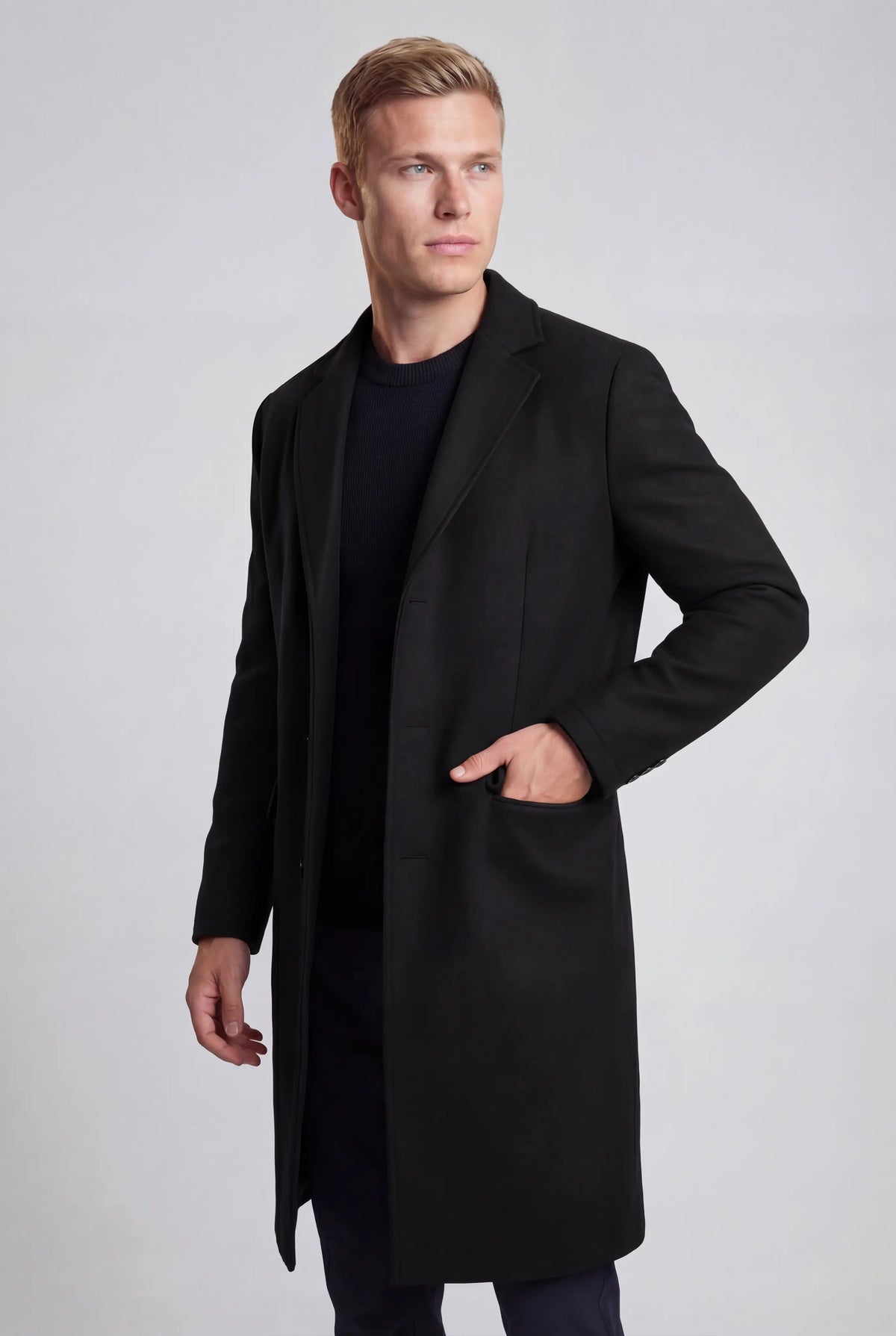 Herre Enkeltradet Lang Frakke - Sort - Coat - Valmont Wear