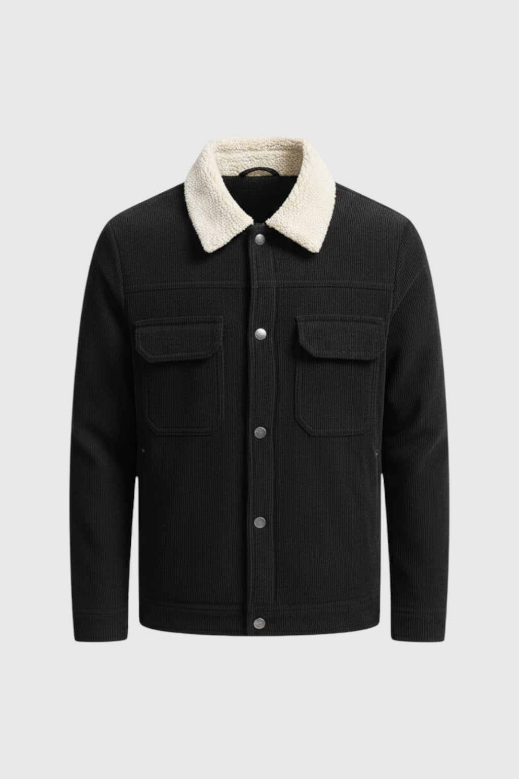 Herrejakke i fløjl med sherpa-krave og trykknapper - Sort - - Jakker - Valmont Wear