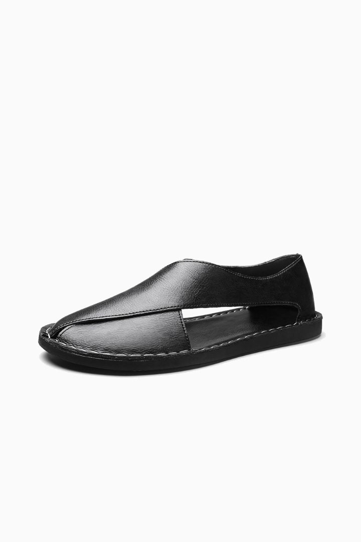 Herresandaler i Sort Læder - Åben Side Design til Sommer