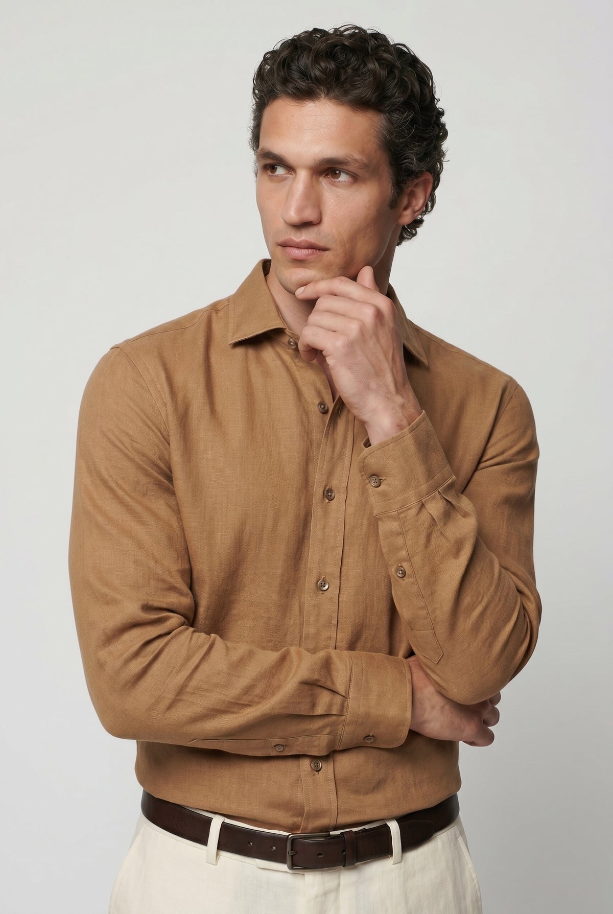 Linskjorte til Mænd - Camel - Lin - Regular Fit - frame 4