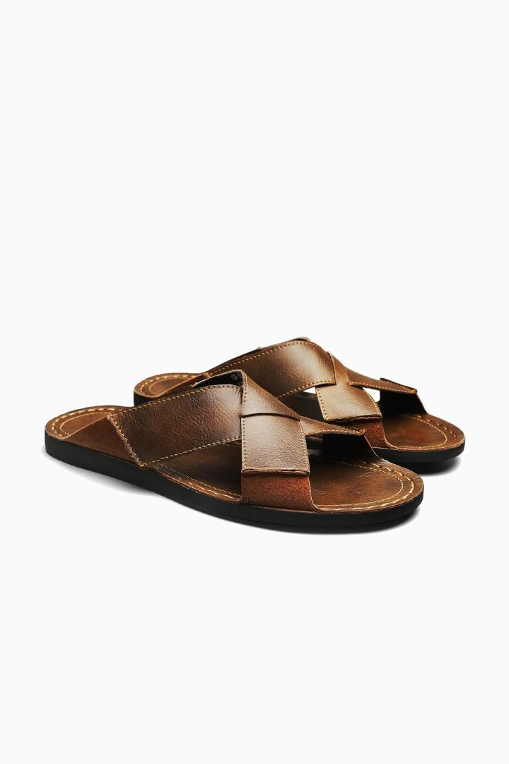 Herresandaler i Brun Læder - Krydsrem Design for Sommer