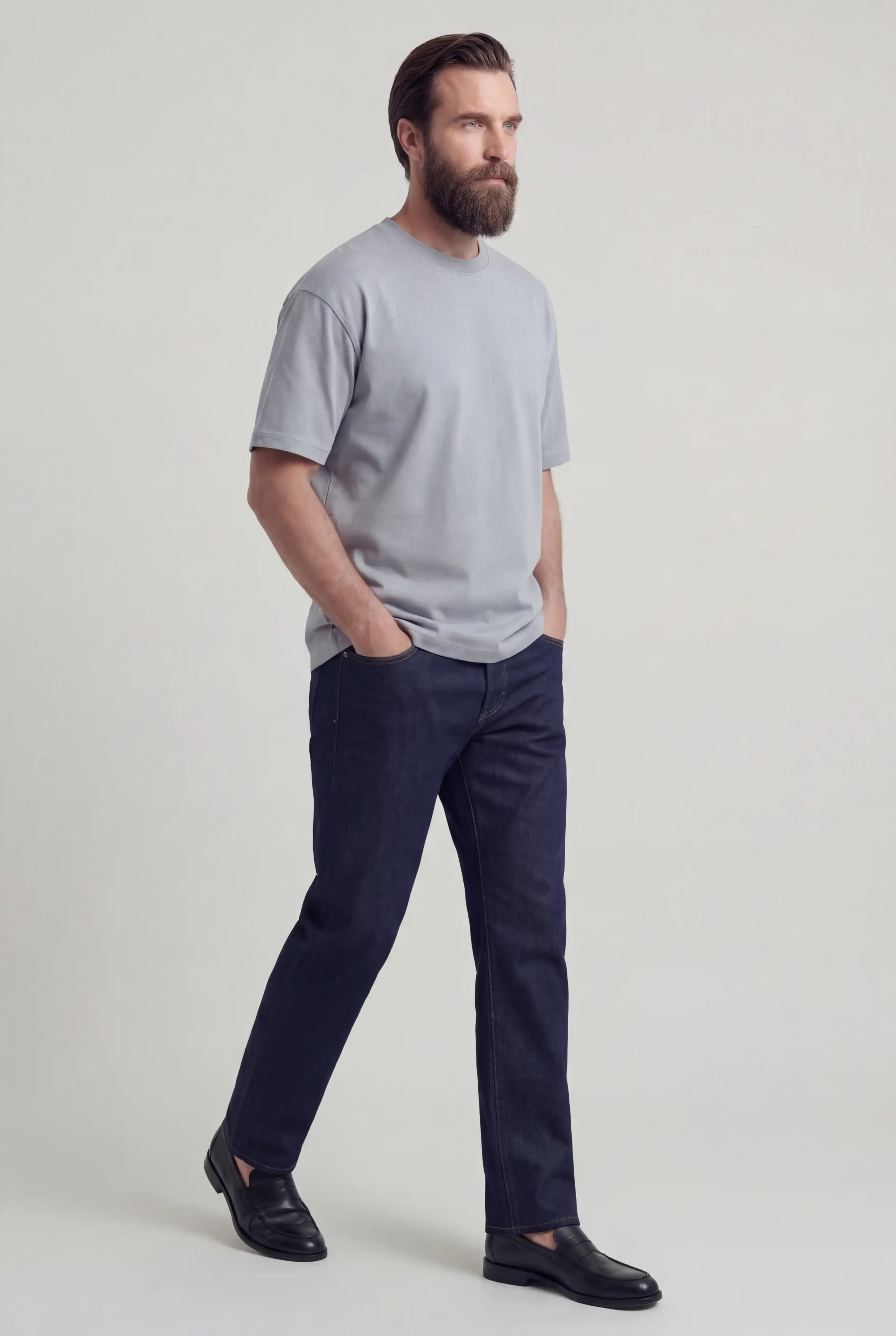 Herre T-shirt i Bomuld – Åndbar Kortærmet Rund Hals – Jerngrå