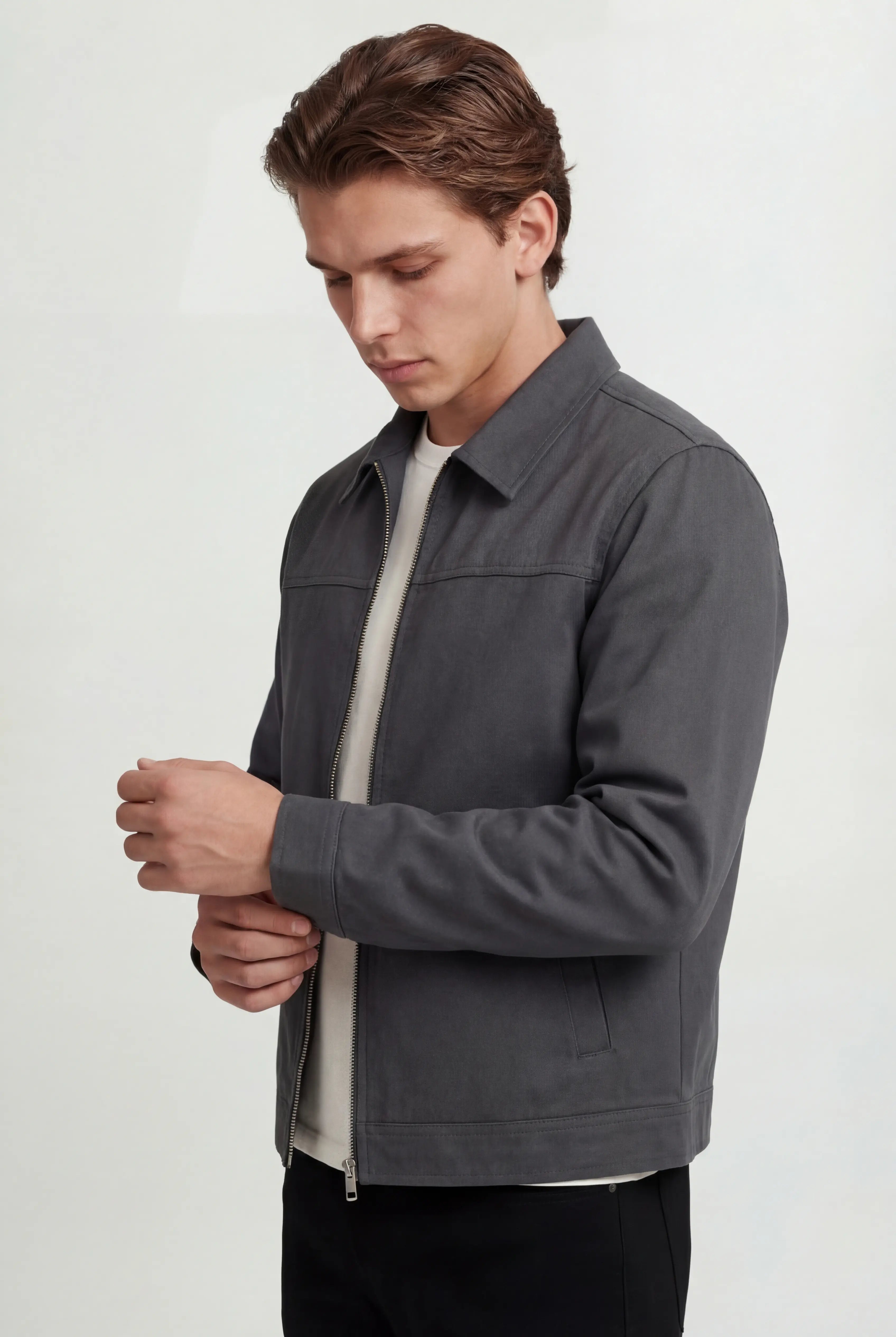 Letvægts Twill Jakke til Mænd – Mørkegrå – Regular Fit