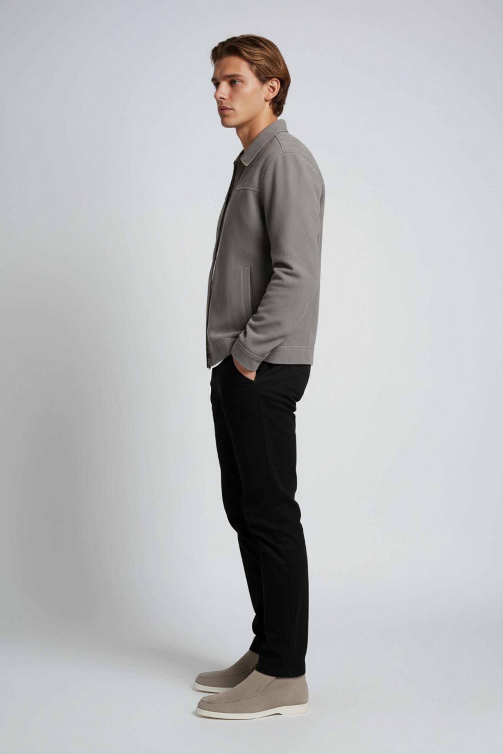 Grå Suede Jakke til Mænd – Moderne Casual Jakke - - Jakker - Valmont Wear