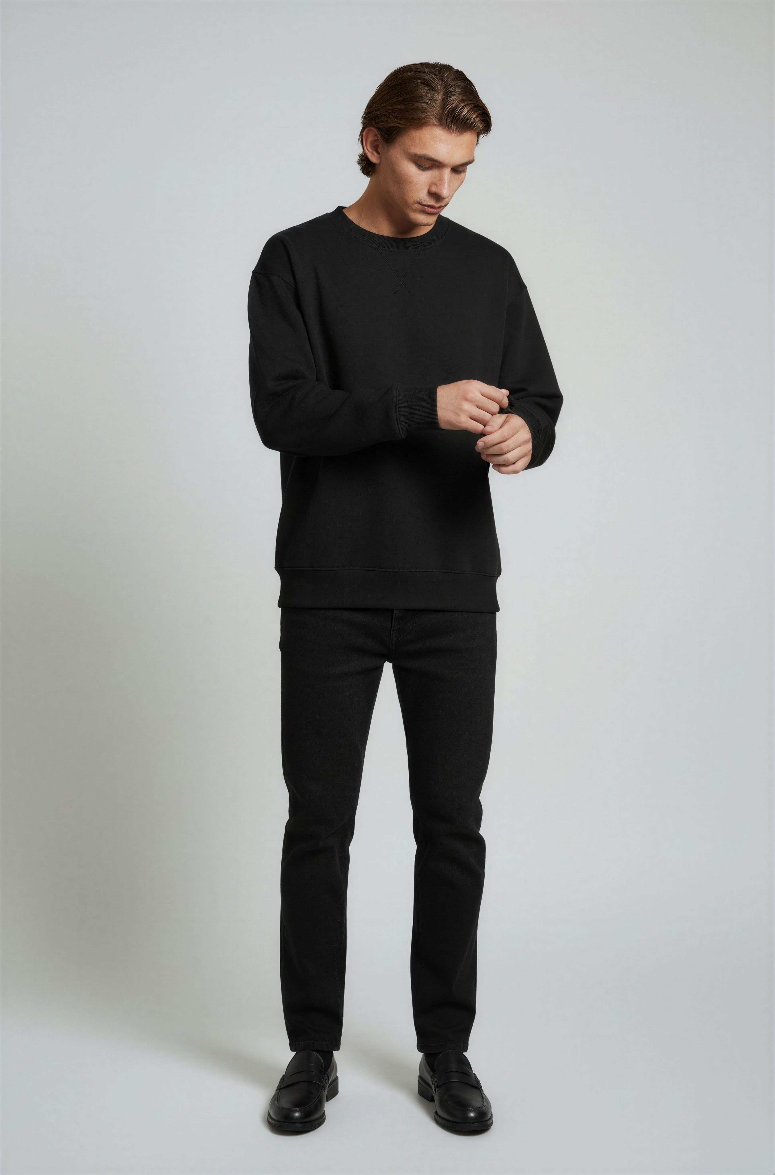 Herre Heavyweight Oversized Rundhalset Striktrøje – Sort - - Sweater - Valmont Wear