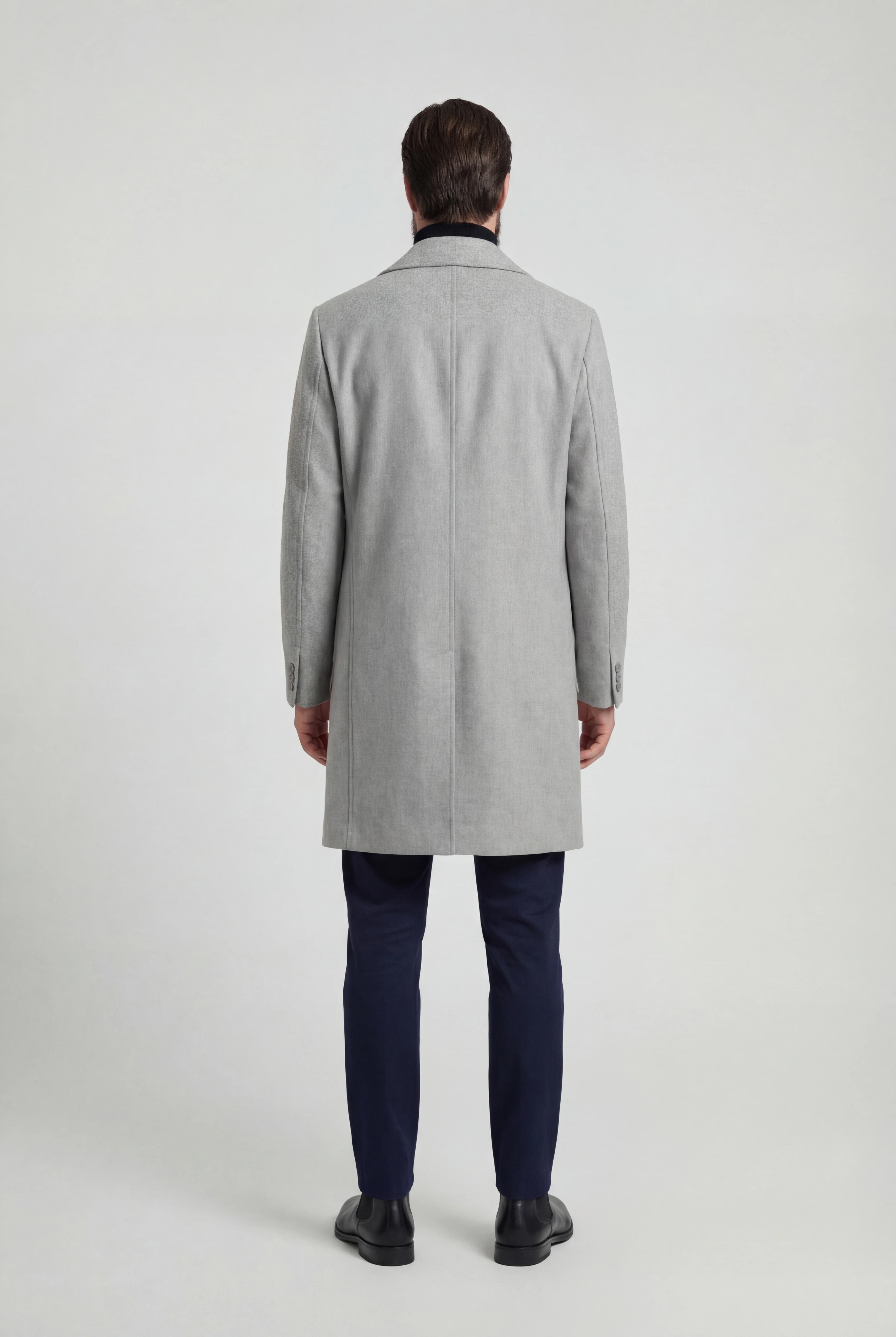 Herre dobbeltradet uldfrakke, knælængde, lysegrå