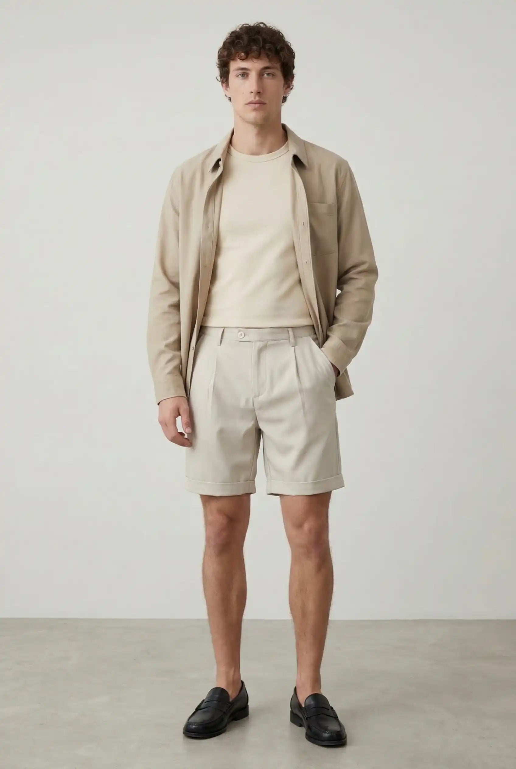 Herreshorts med læg og lommer – offwhite og alsidige