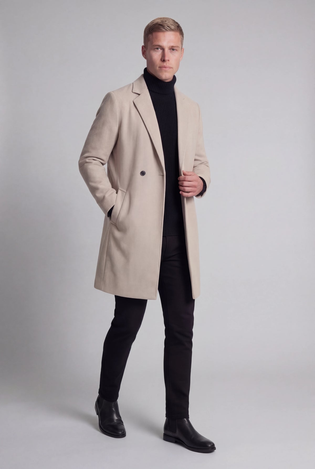Varm Oatmeal Herrefrakke med Dobbelt Knaplukning - Coat - Valmont Wear