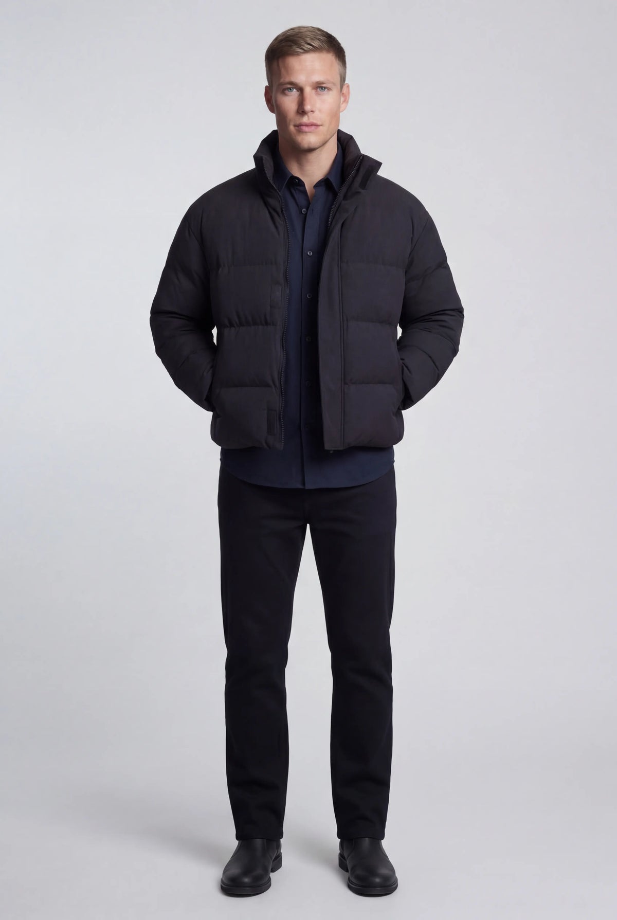 Herre Kort Quiltet Pufferjakke - Sort - Oversized Pasform - Jakker - Valmont Wear