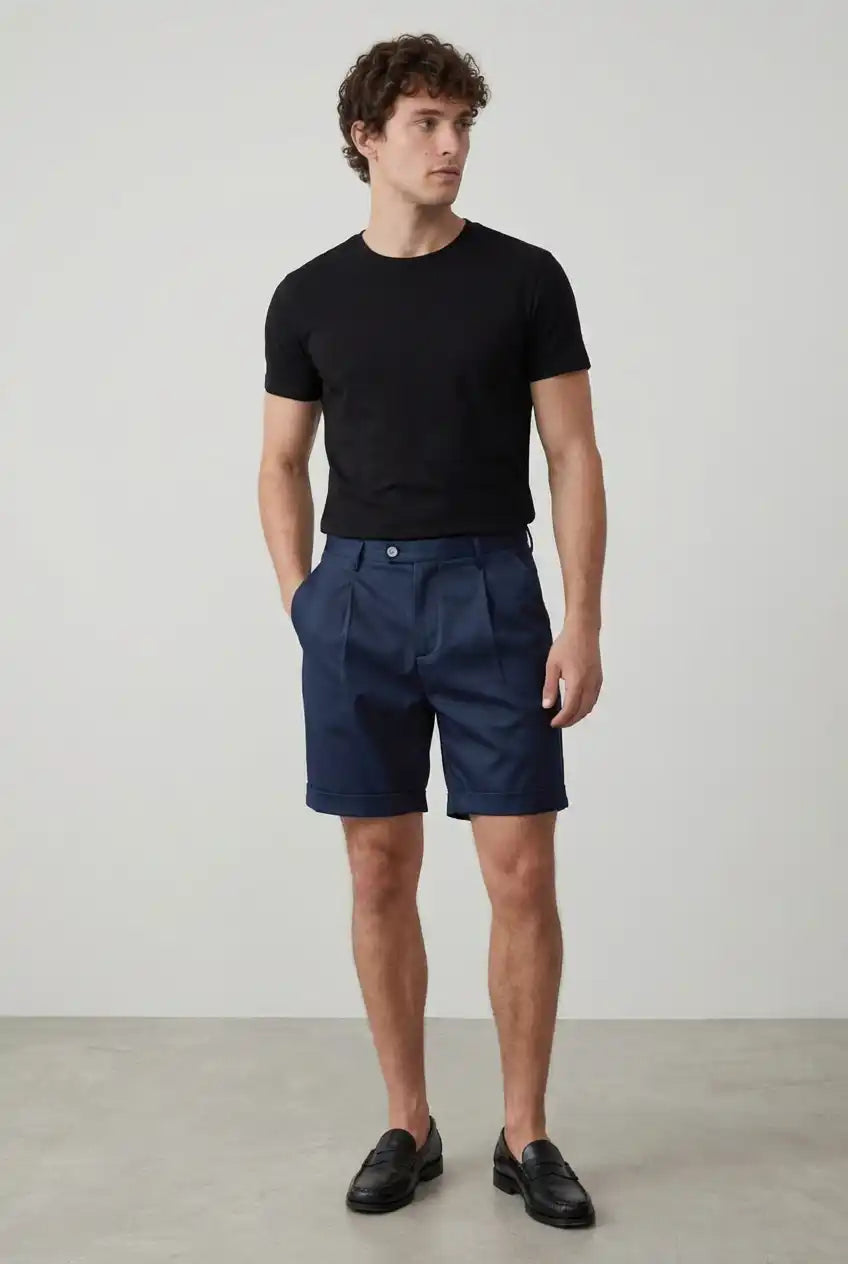 Herreshorts med læg og lommer - Marineblå og alsidige - Shorts - Valmont Wear