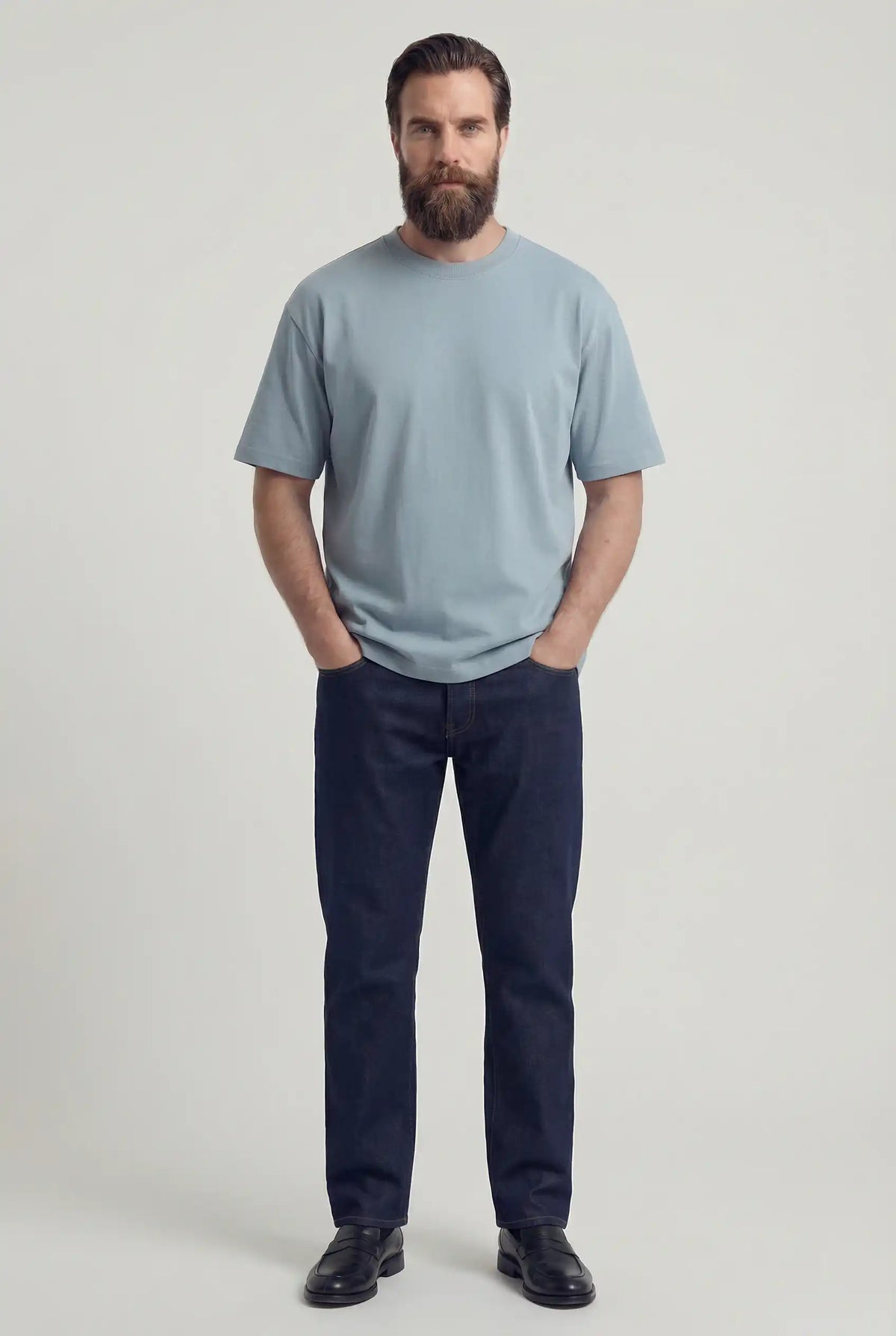 Herre T-shirt i Bomuld - Åndbar Kortærmet Rund Hals - Tågeblå - Herre T-shirts - Valmont Wear