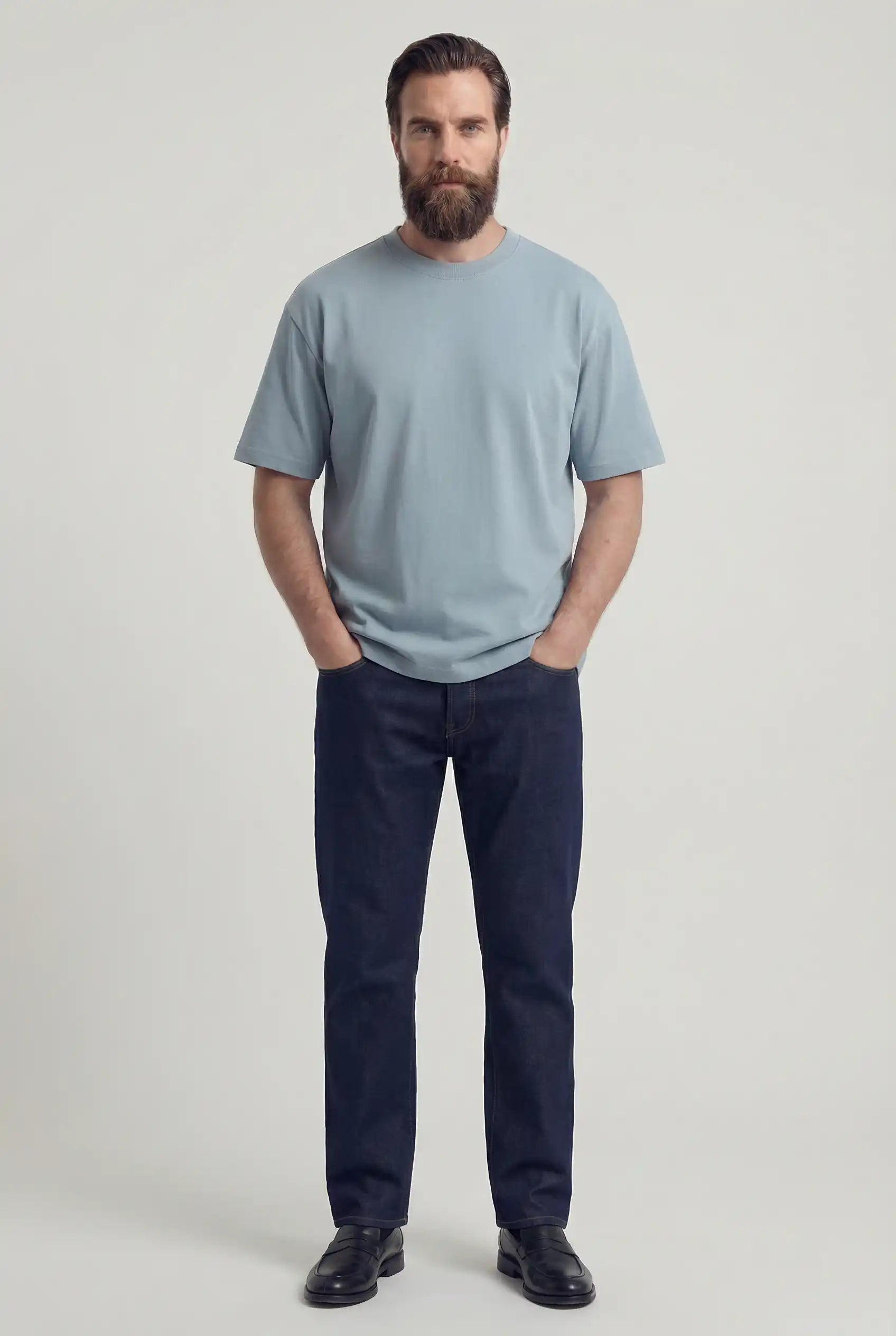 Herre T-shirt i Bomuld – Åndbar Kortærmet Rund Hals – Tågeblå