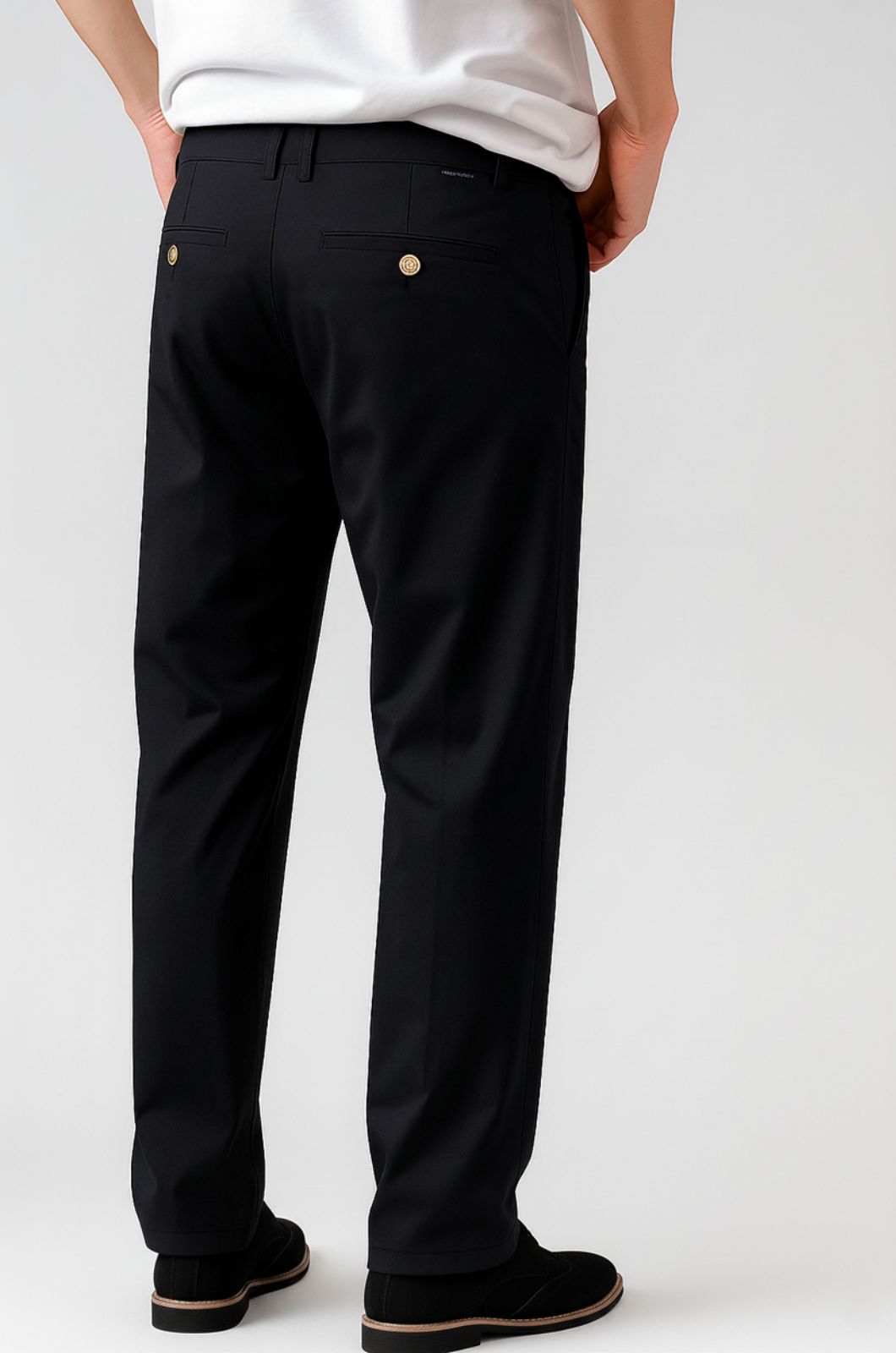 Herrebukser – Straight Fit Bomuld med Stræk – Sort – Fire Årstider – Kontor & Casual - - Pants - Valmont Wear