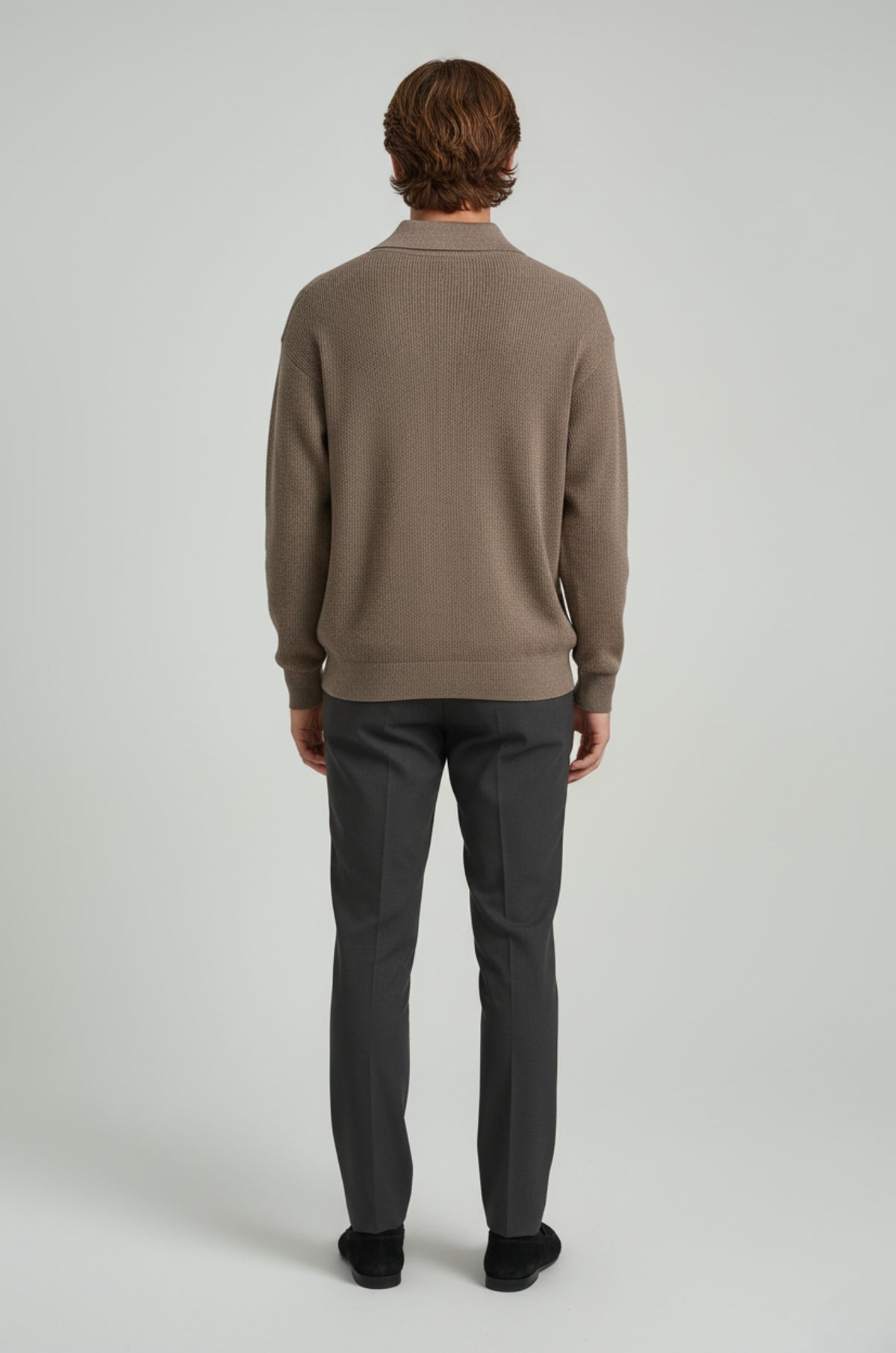 Herrestrikskjorte med lange ærmer og reverskrave – Taupebrun – Regular Fit - - Sweatre - Valmont Wear