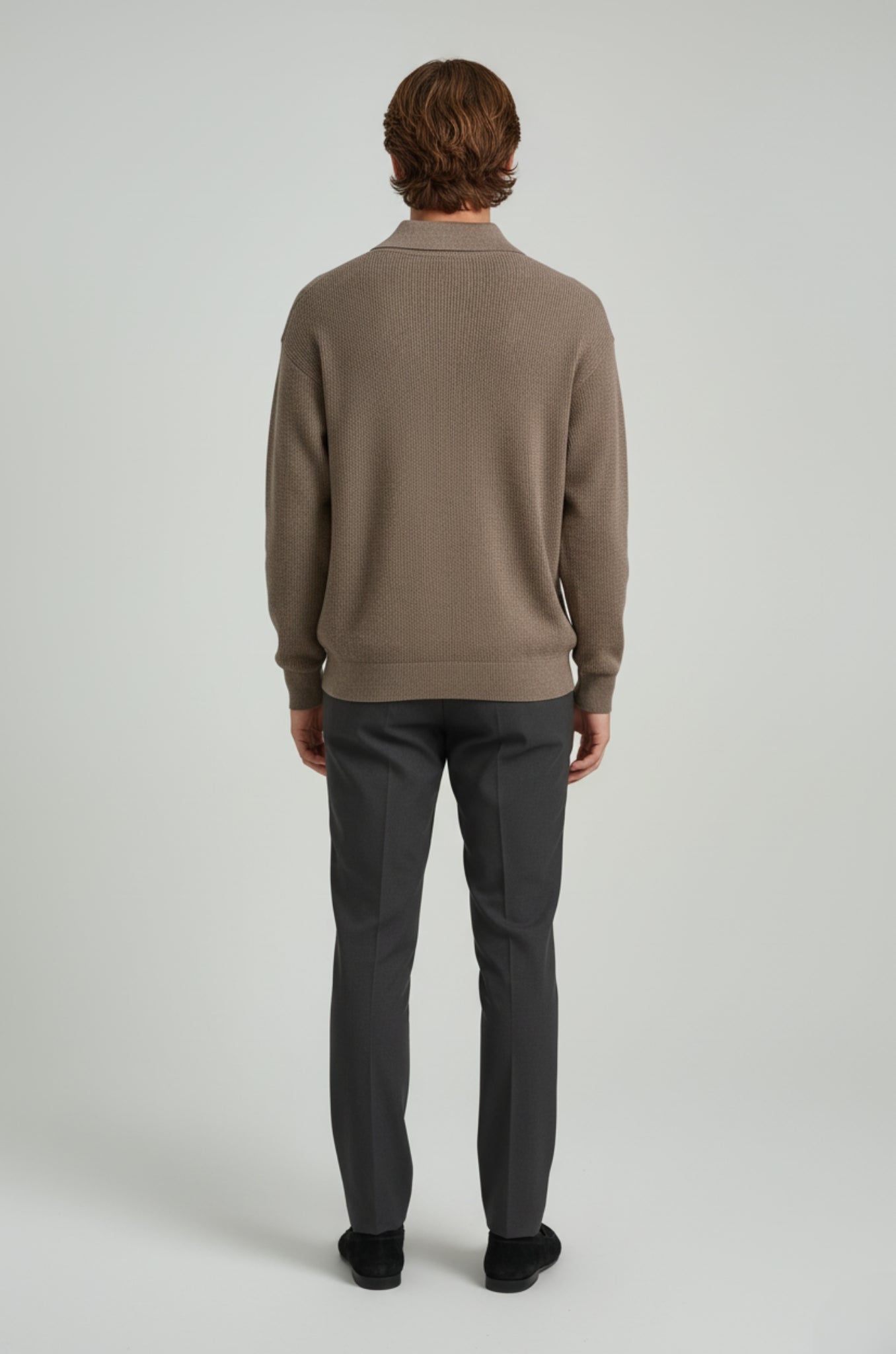 Herrestrikskjorte med lange ærmer og reverskrave – Taupebrun – Regular Fit - - Sweatre - Valmont Wear