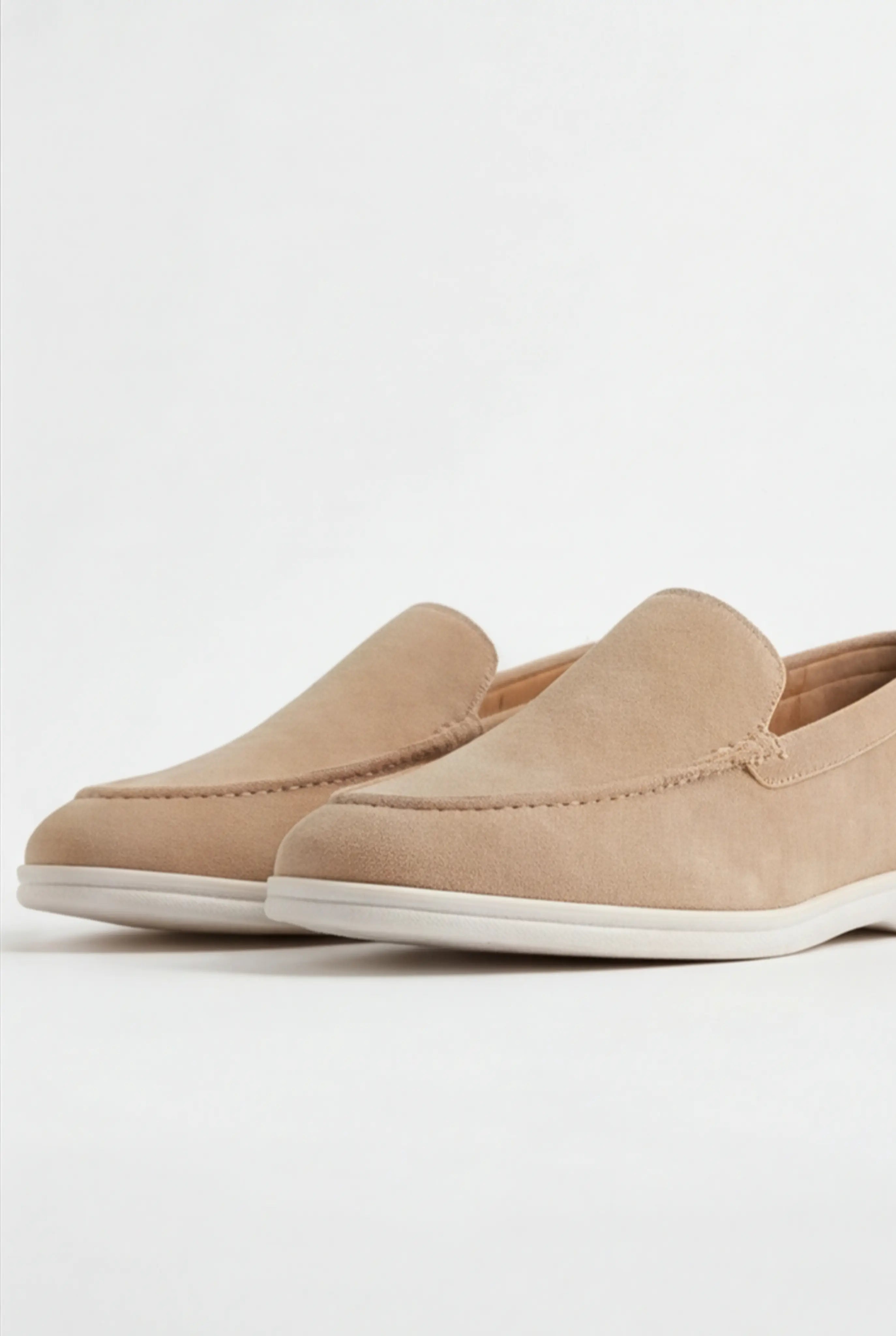 Casual Herre Loafers Slip-On – Beige PU med Ruskindslook