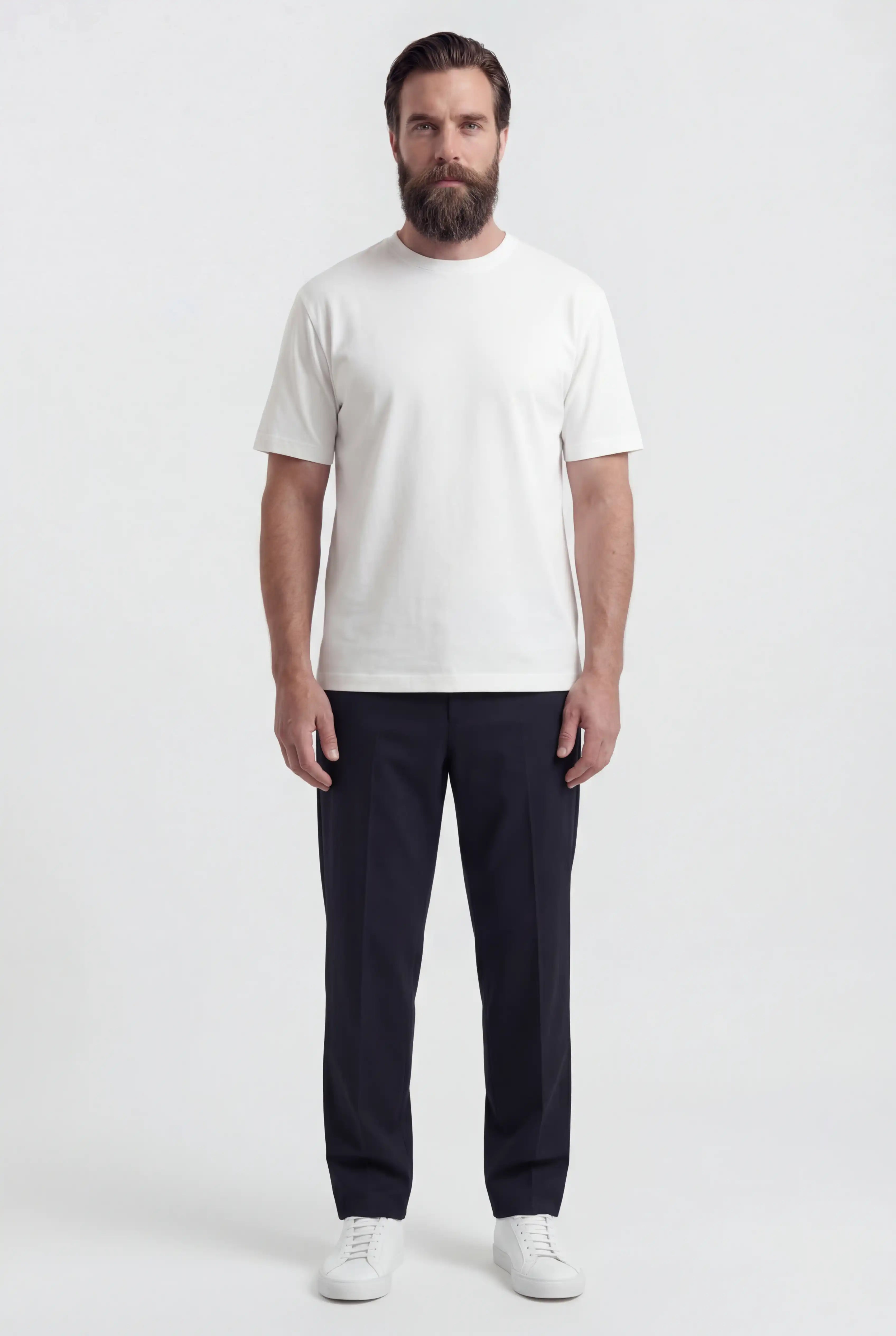 Herre T-shirt i Bomuld – Åndbar Kortærmet Rund Hals – Hvid