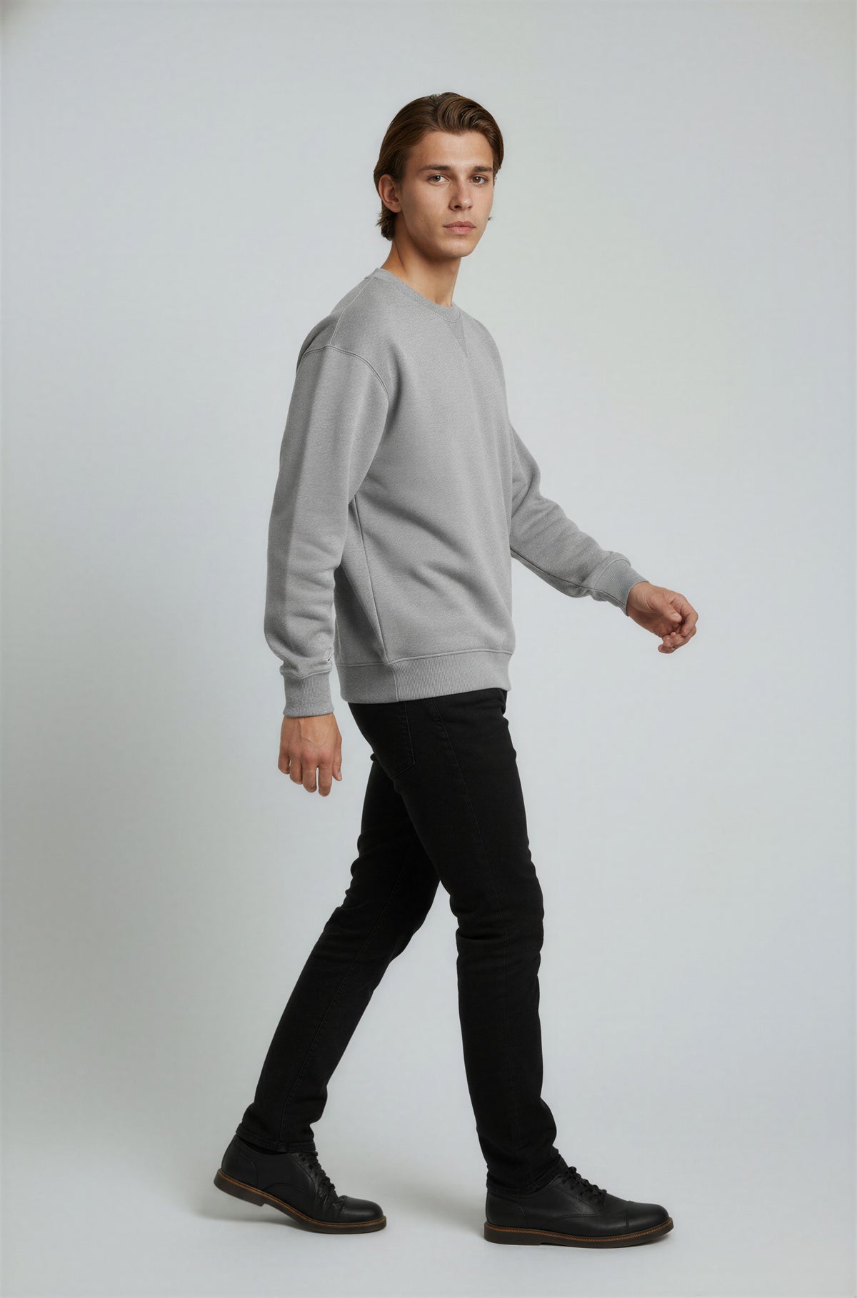Herre Heavyweight Oversized Rundhalset Striktrøje – Grå - - Sweater - Valmont Wear