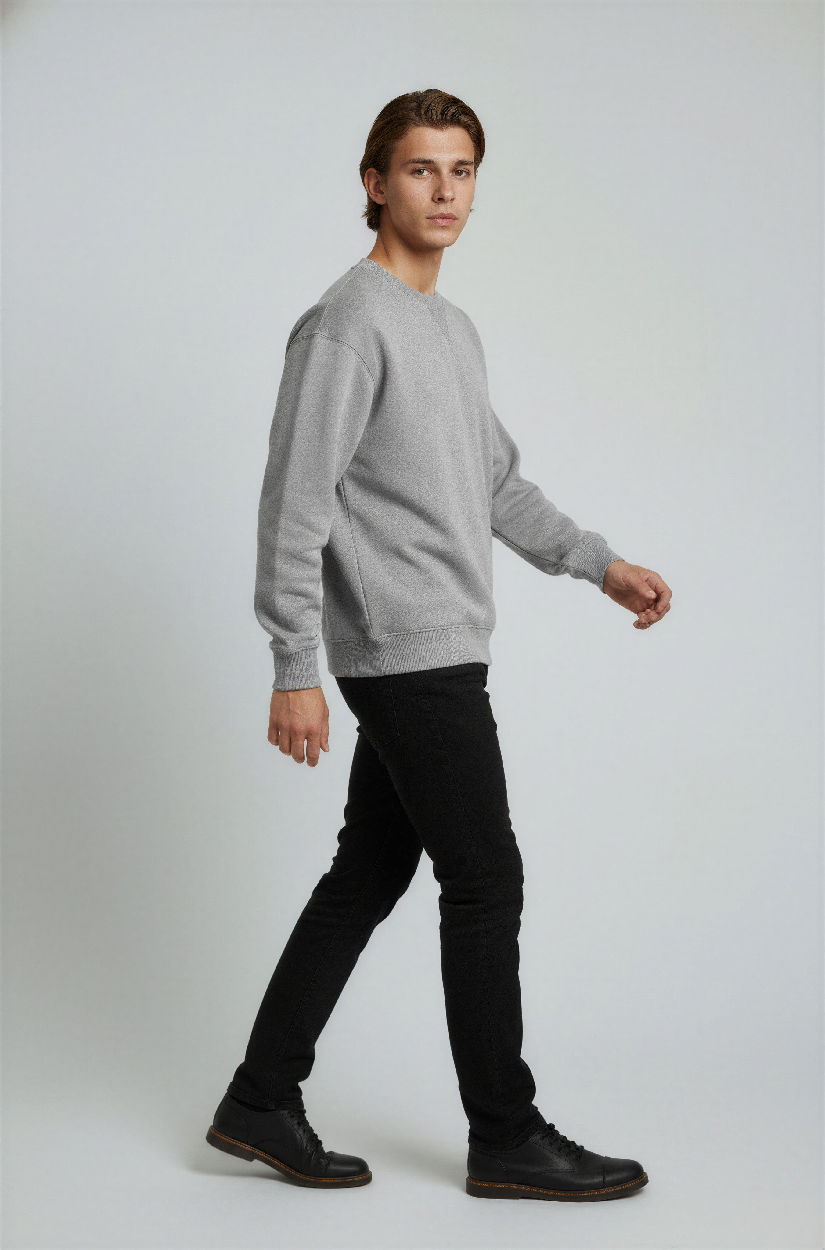 Herre Heavyweight Oversized Rundhalset Striktrøje – Grå - - Sweater - Valmont Wear