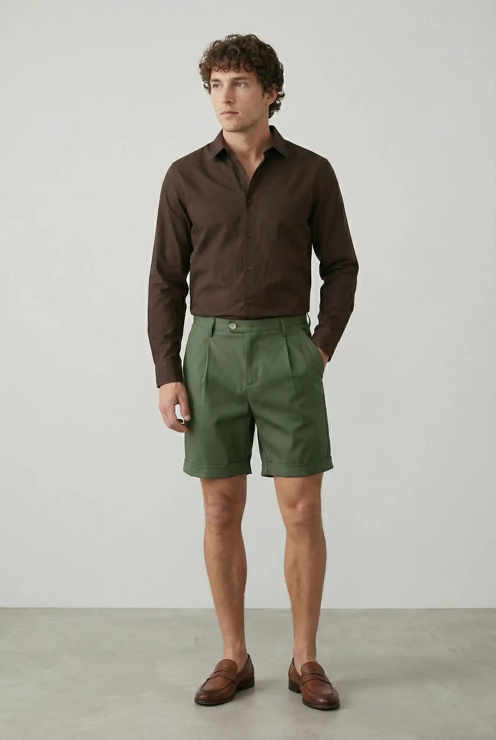 Herreshorts med læg og lommer – grøn og alsidige