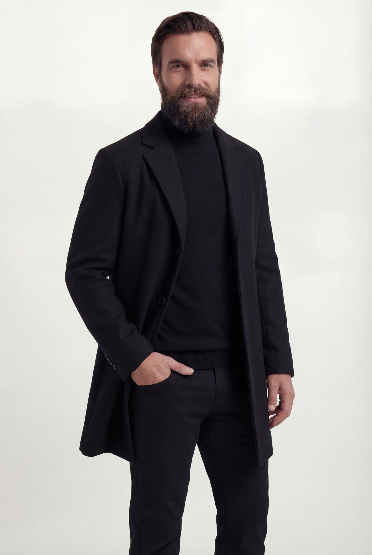 Herre enkeltradet sort frakke med revers og knaplukning - Coat - Valmont Wear