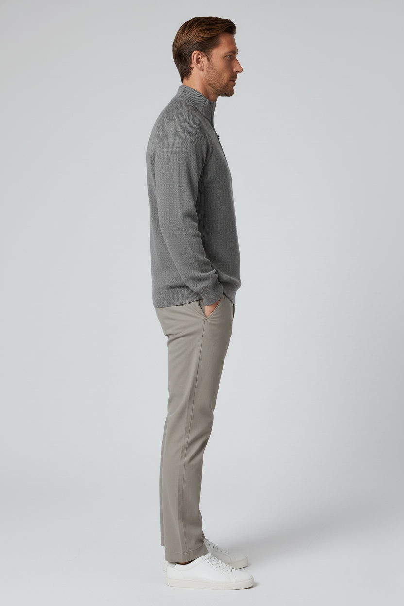 Herre Half-Zip Striktrøje med Ståkrave – Grå - - Striktrøje - Valmont Wear