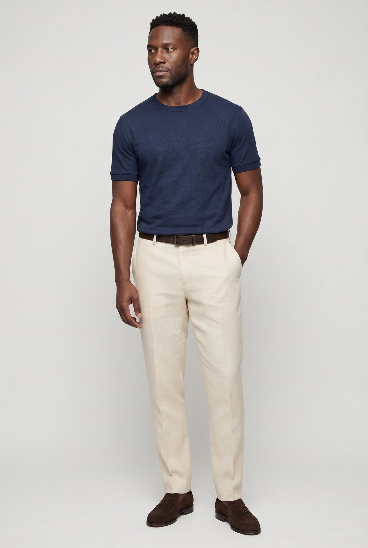 T-Shirt til Mænd - Marineblå - Lin - Slim Fit - frame 2