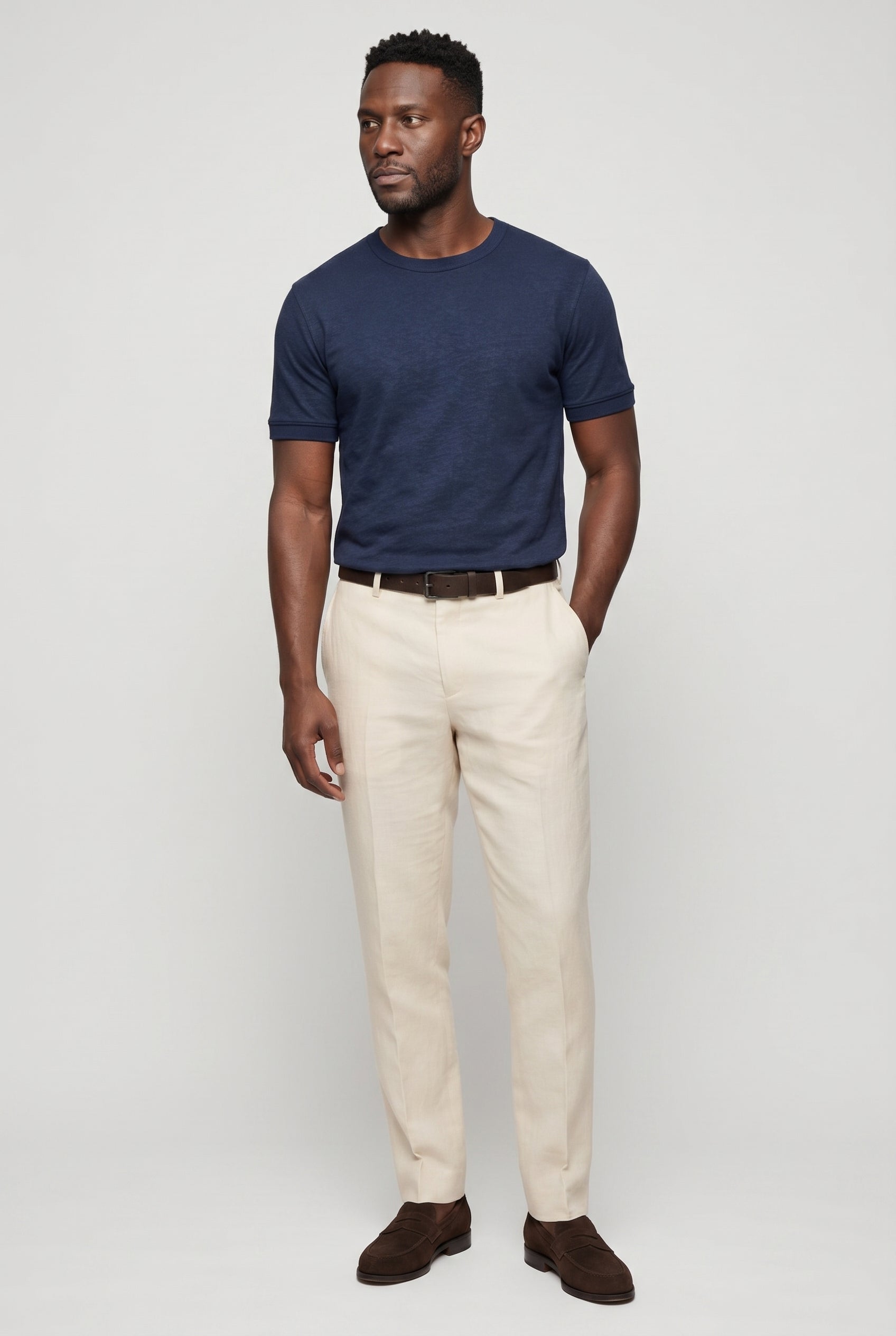 T-Shirt til Mænd - Marineblå - Lin - Slim Fit - frame 2