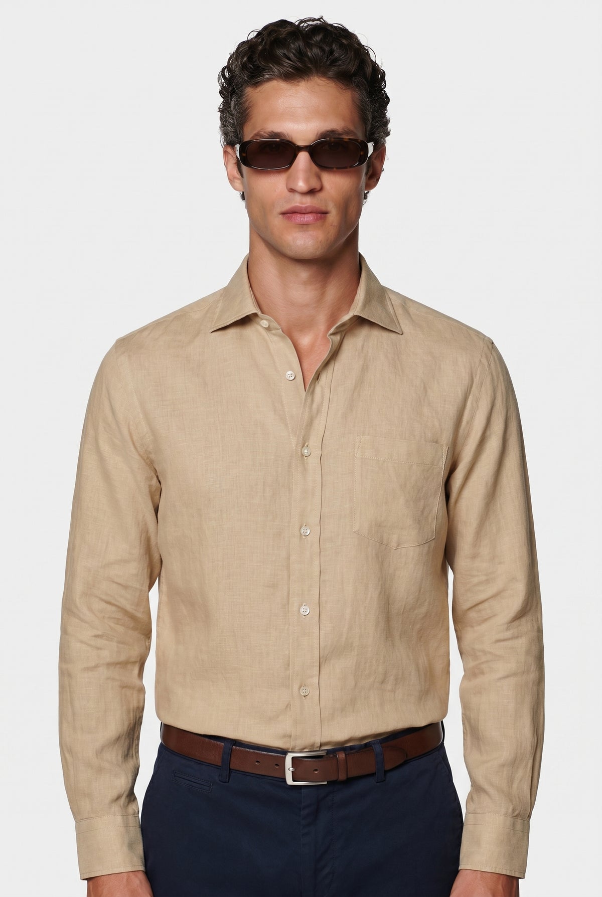 Linskjorte til Mænd - Sand - Lin - Regular Fit - frame 1