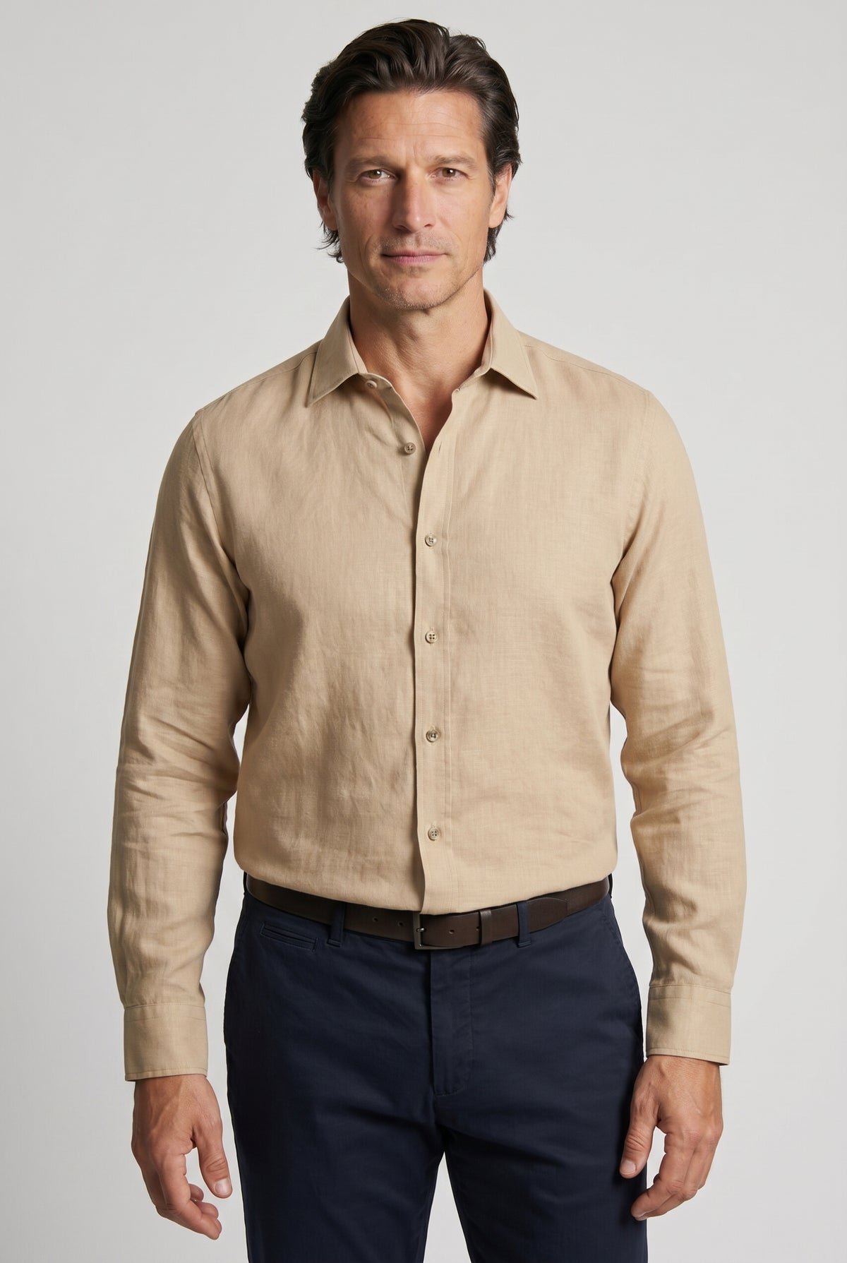 Linskjorte til Mænd - Sand - Lin - Regular Fit - frame 1