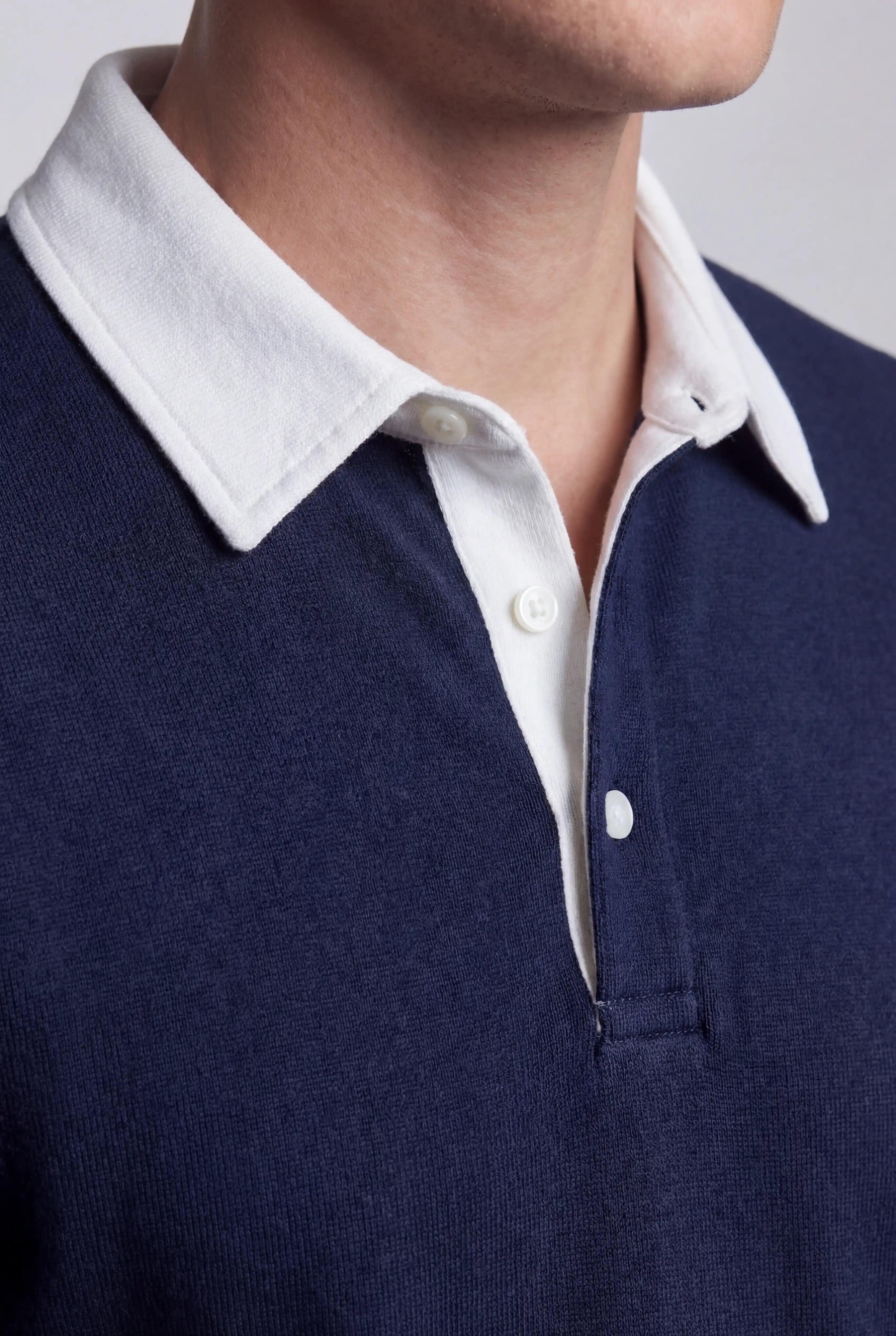 Herre Sweatshirt med Kontrastkrave og Polokrave – Mørkeblå