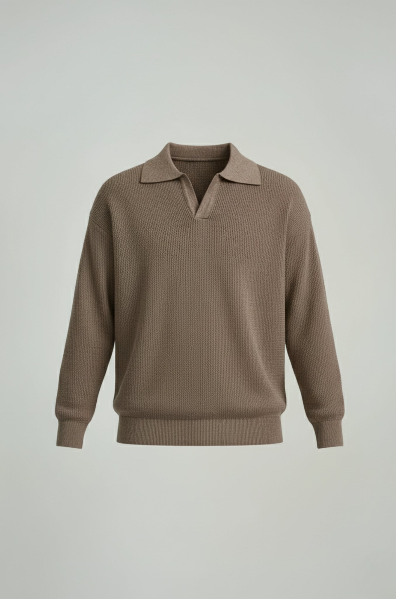Herrestrikskjorte med lange ærmer og reverskrave – Taupebrun – Regular Fit - - Sweatre - Valmont Wear