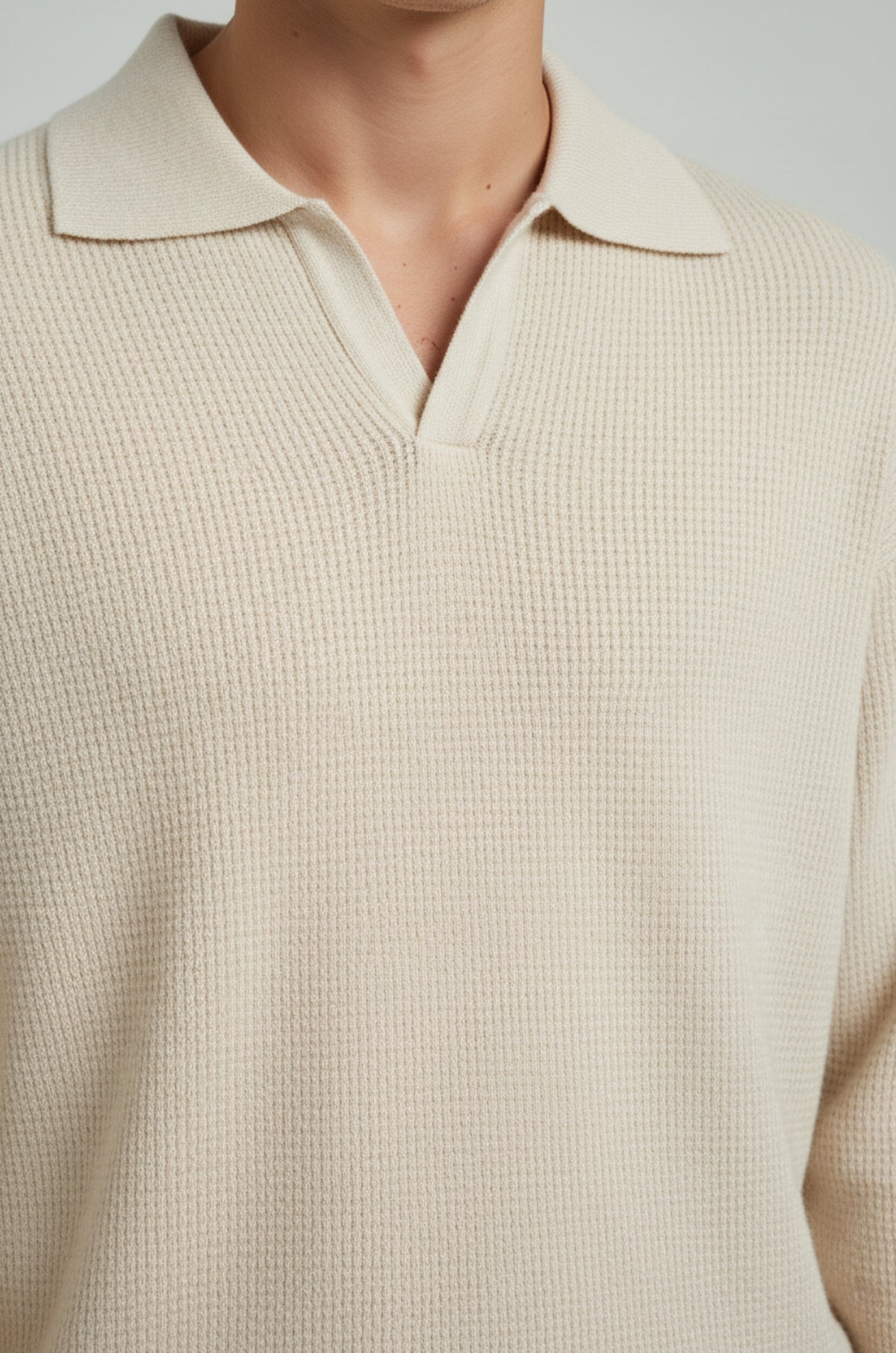 Herre polo strikskjorte med lange ærmer og krave – Creme – Regular Fit - - Sweatre - Valmont Wear