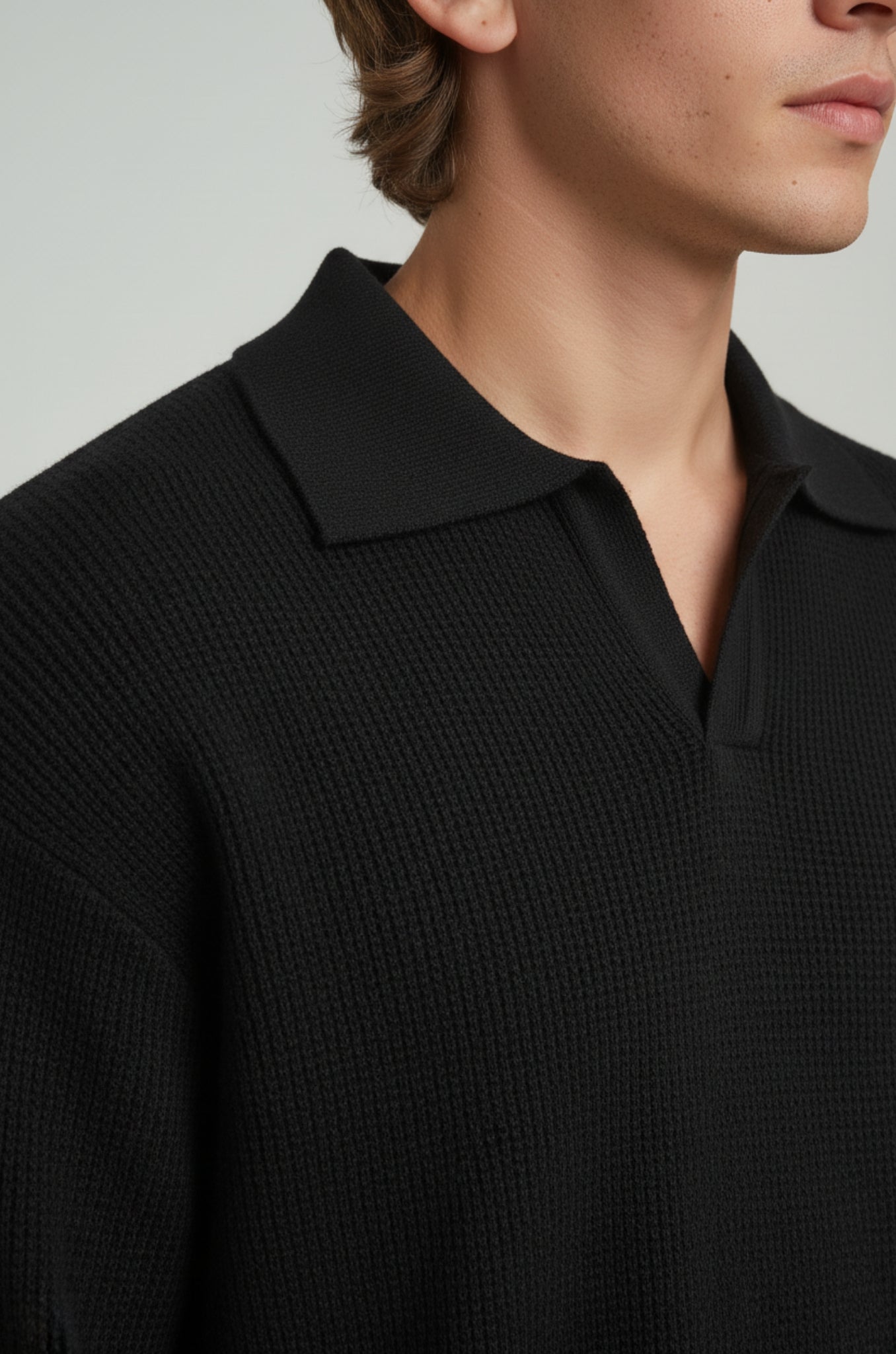 Herrestrikskjorte med lange ærmer og reverskrave – Sort – Regular Fit - - Sweatre - Valmont Wear