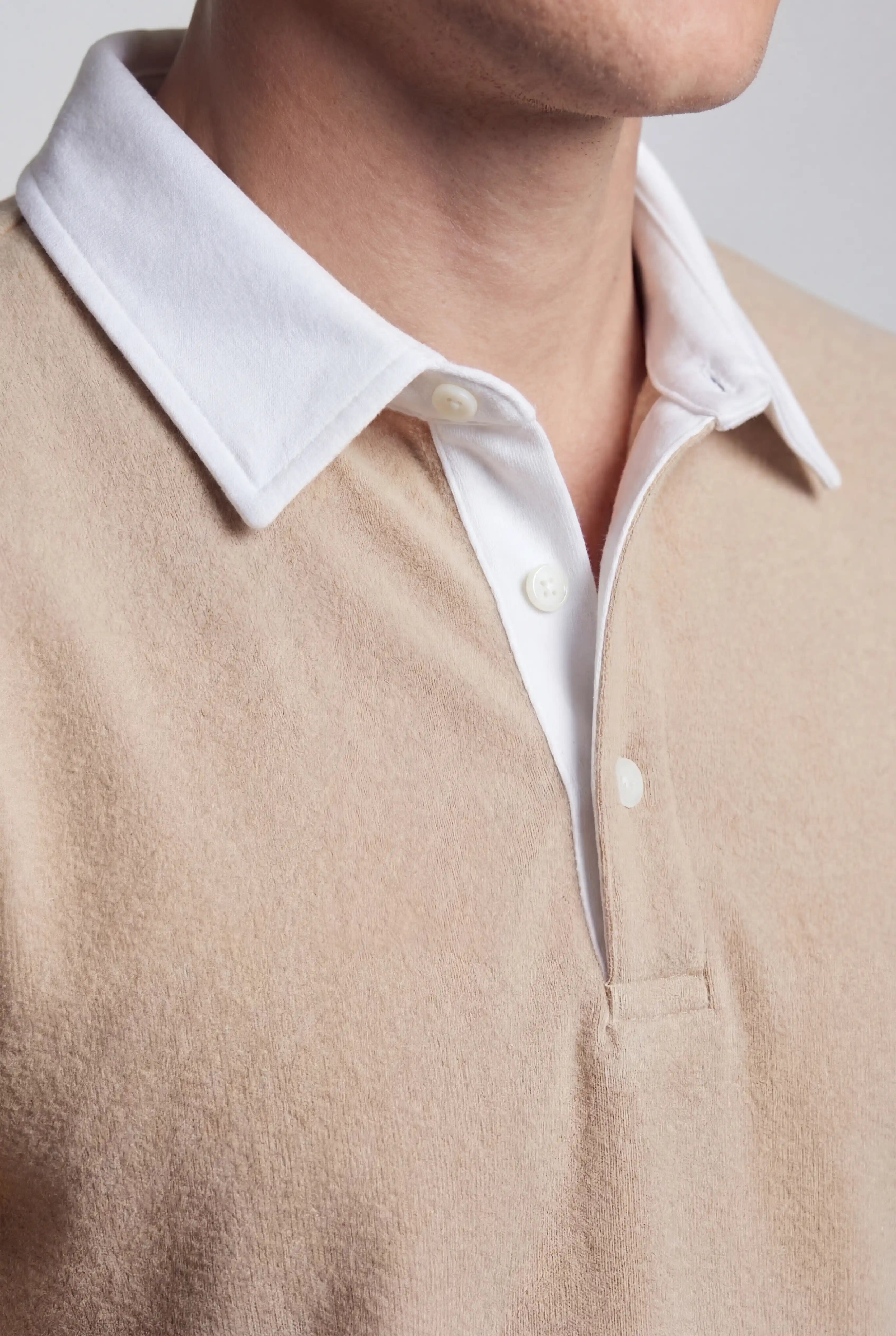 Herre Sweatshirt med Kontrastkrave og Polokrave – Beige