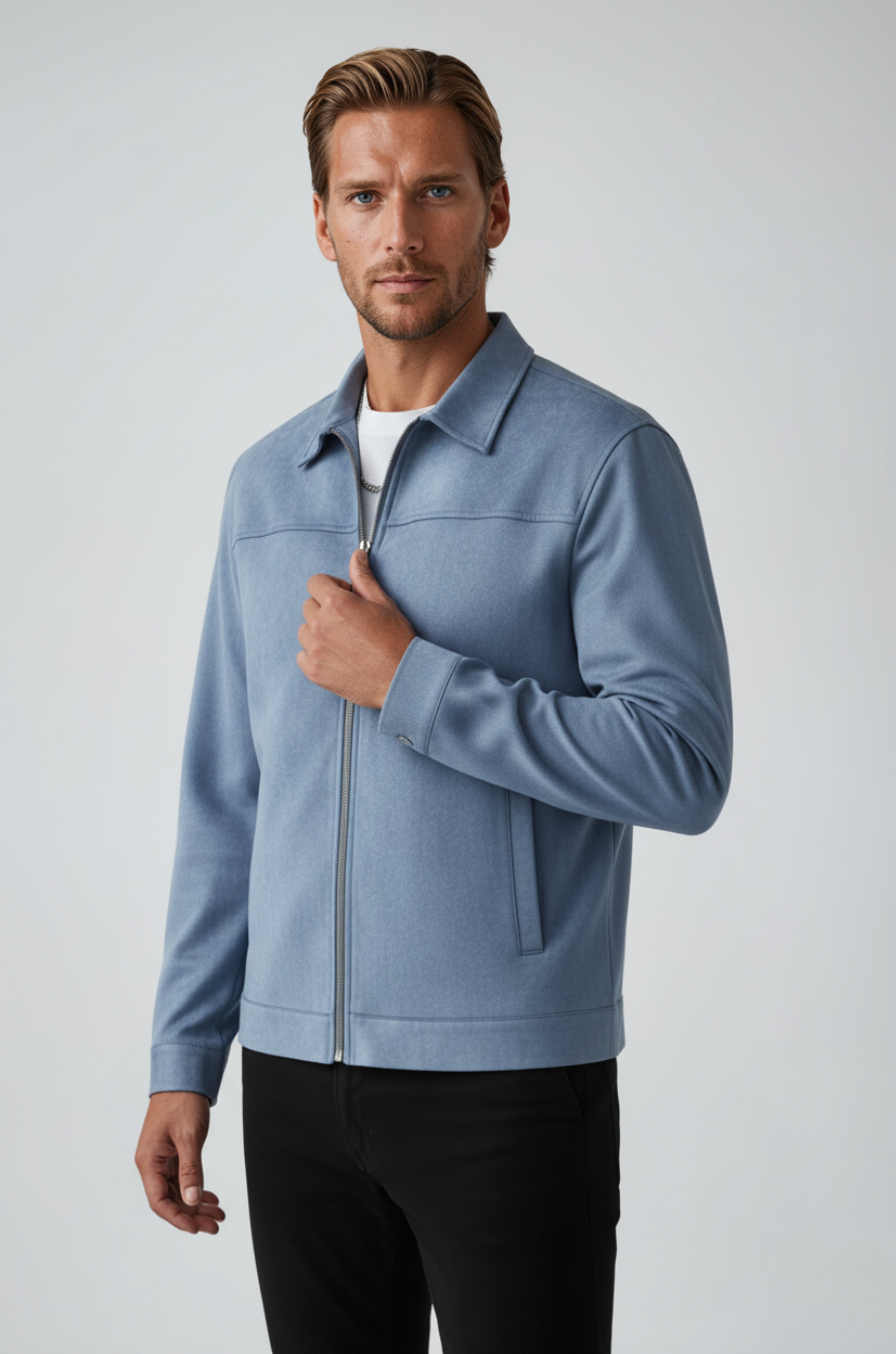 Dusty Blue Suede Jakke til Mænd – Elegant og Alsidig Hverdagsjakke - - Jakker - Valmont Wear