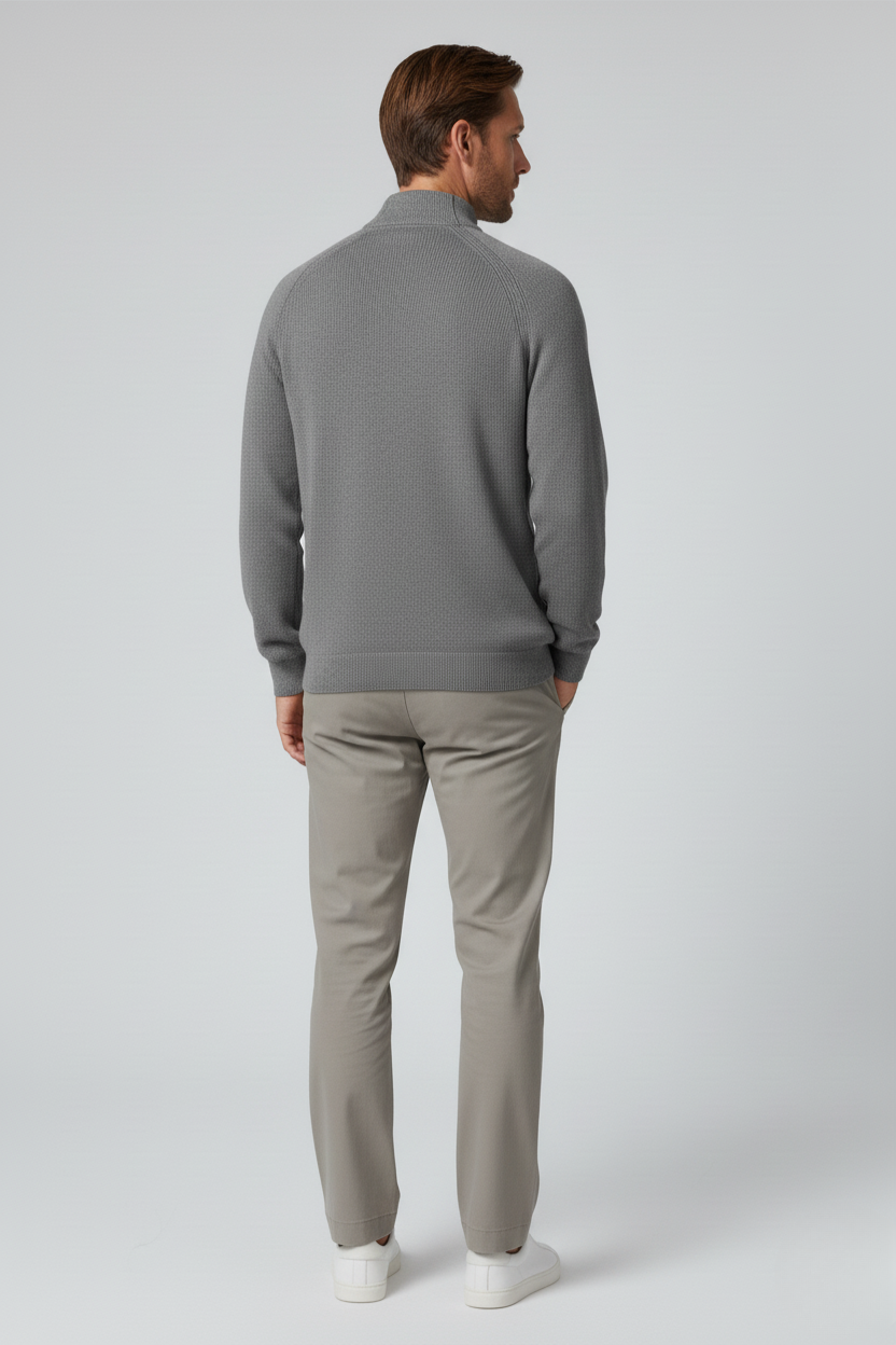 Herre Half-Zip Striktrøje med Ståkrave – Grå - - Striktrøje - Valmont Wear