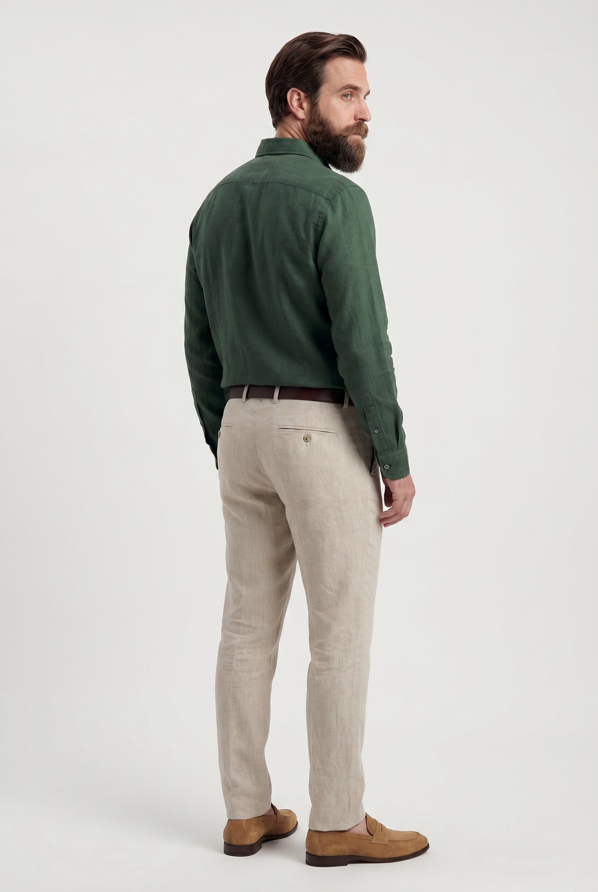 Linskjorte til Mænd - Mørkegrøn - Lin - Regular Fit - frame 3